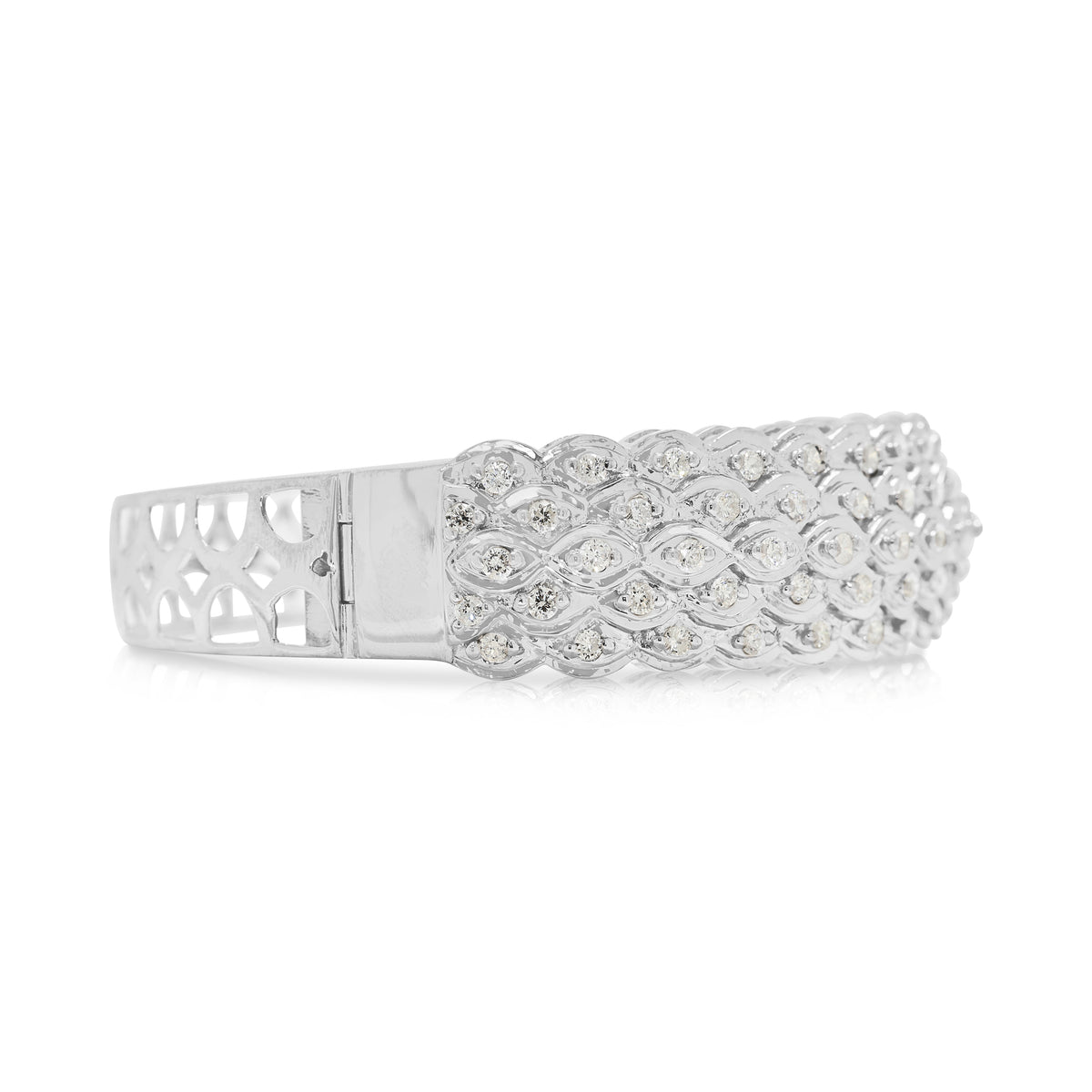 Stately 2.10ct Natural Diamond Woven Bangle in 18K White Gold with Nan Yang Certificate