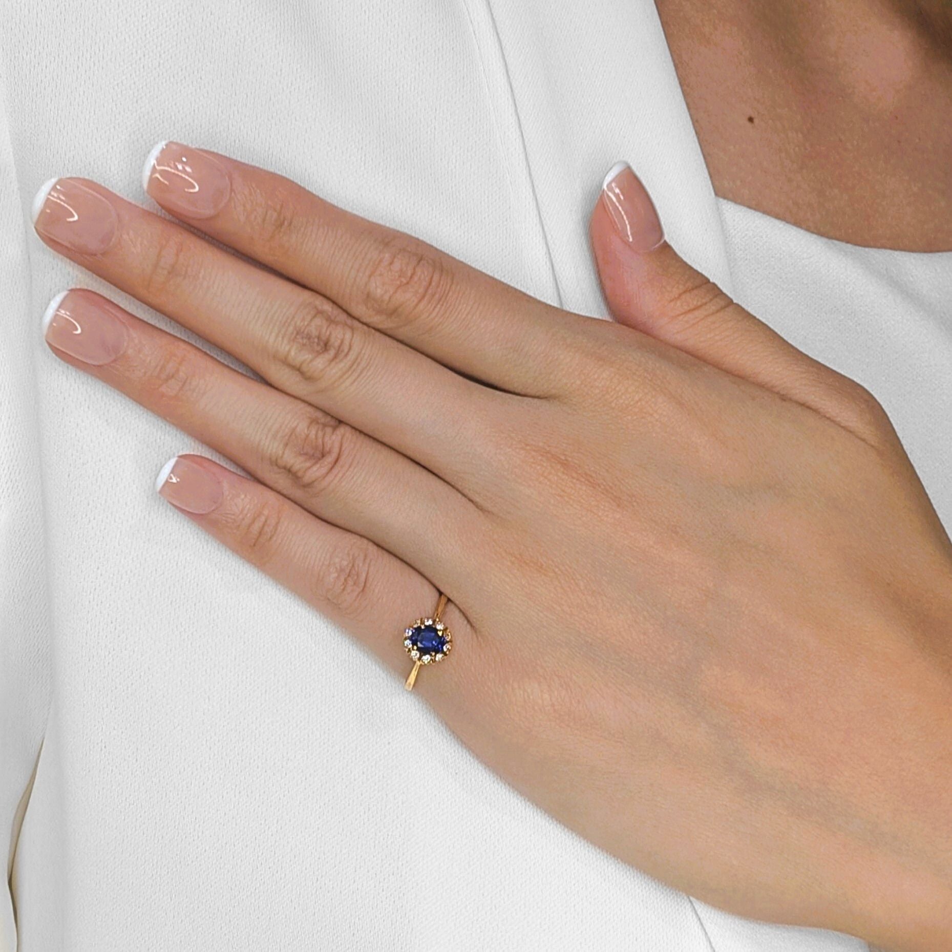 Polished 0.26ct Sapphire & Natural Diamond Ring in 18K Yellow Gold