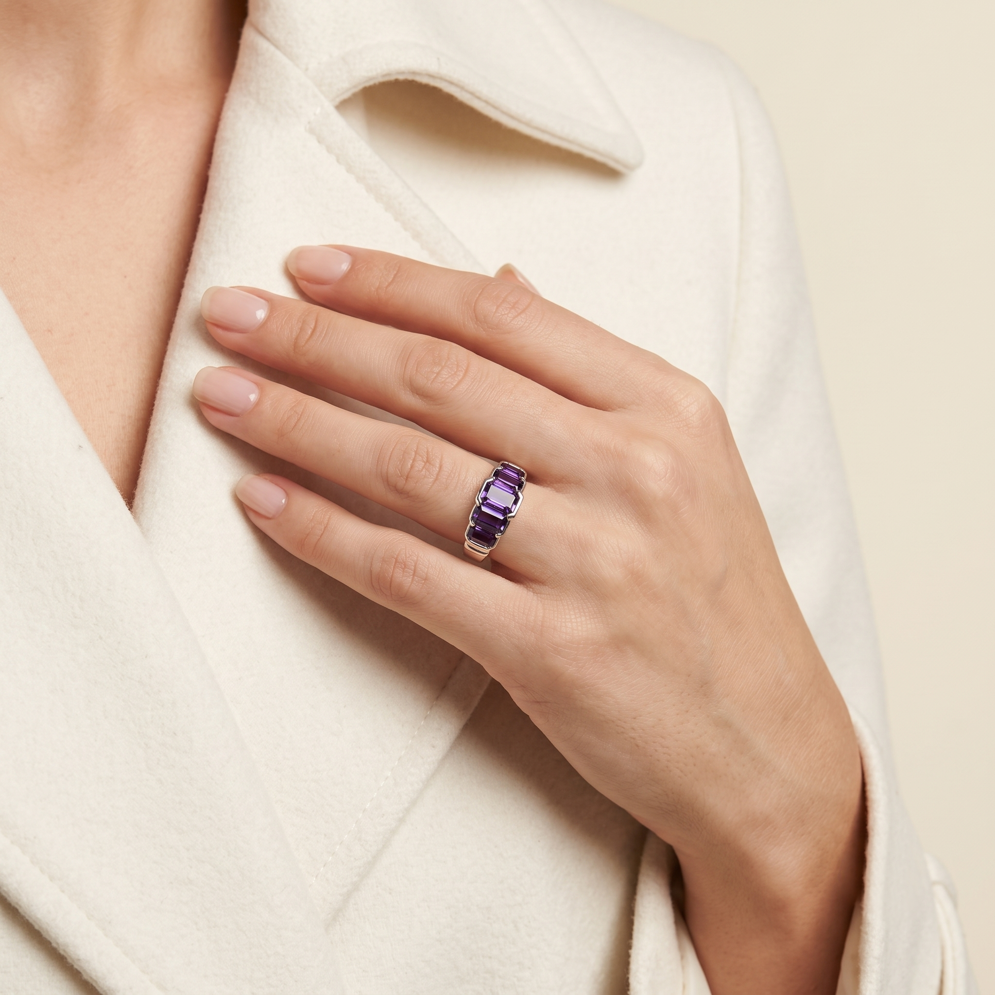 Regal 2.60ct Purple Amethyst Five-Stone Graduated Ring in 14K White Gold