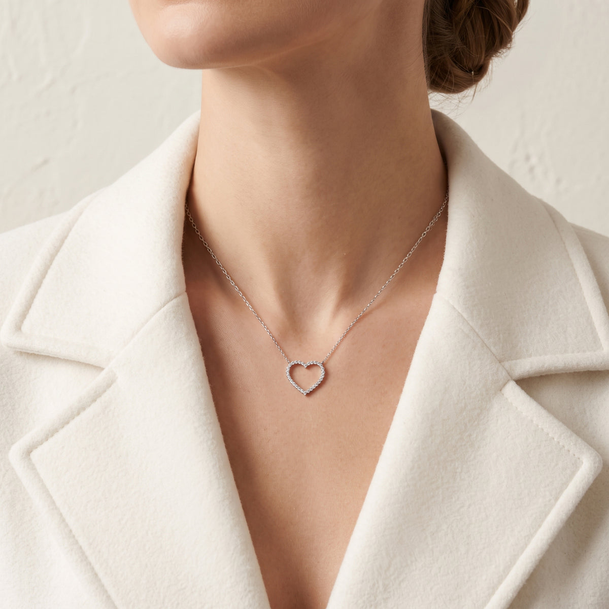 Elegant 0.30ct Natural Diamond Heart Necklace in 18K White Gold (New)