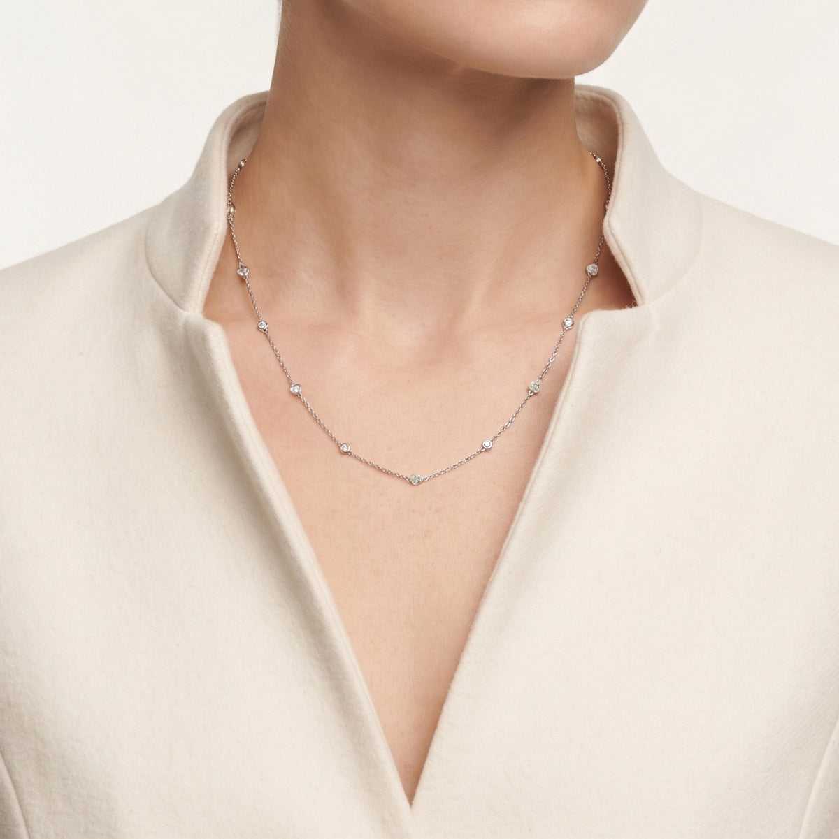 Elegant Lee Hwa Jewelry 0.15ct Natural Diamond Station Necklace in 18K White Gold