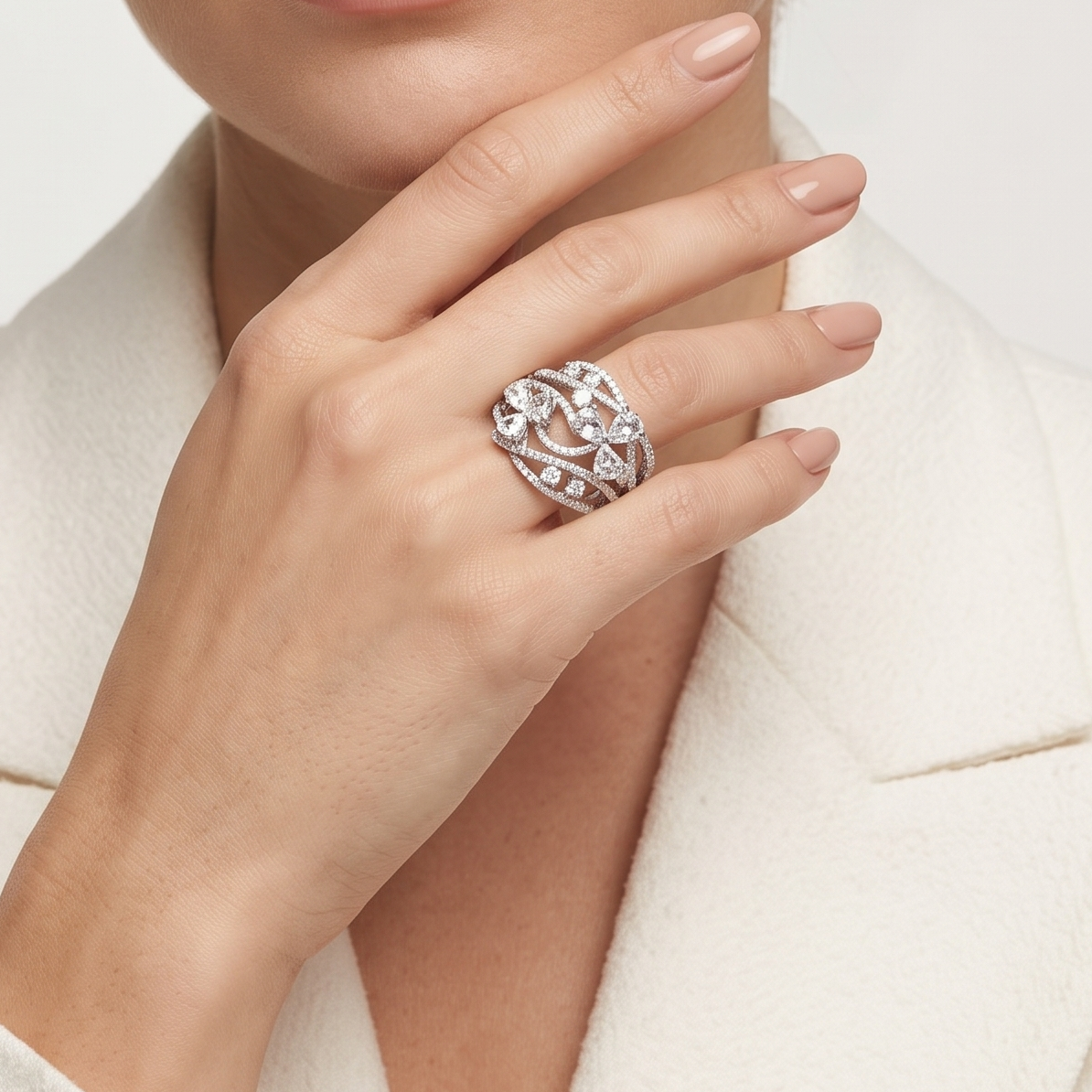 Captivating 2.20ct Natural Diamond Openwork Statement Ring in 18K White Gold