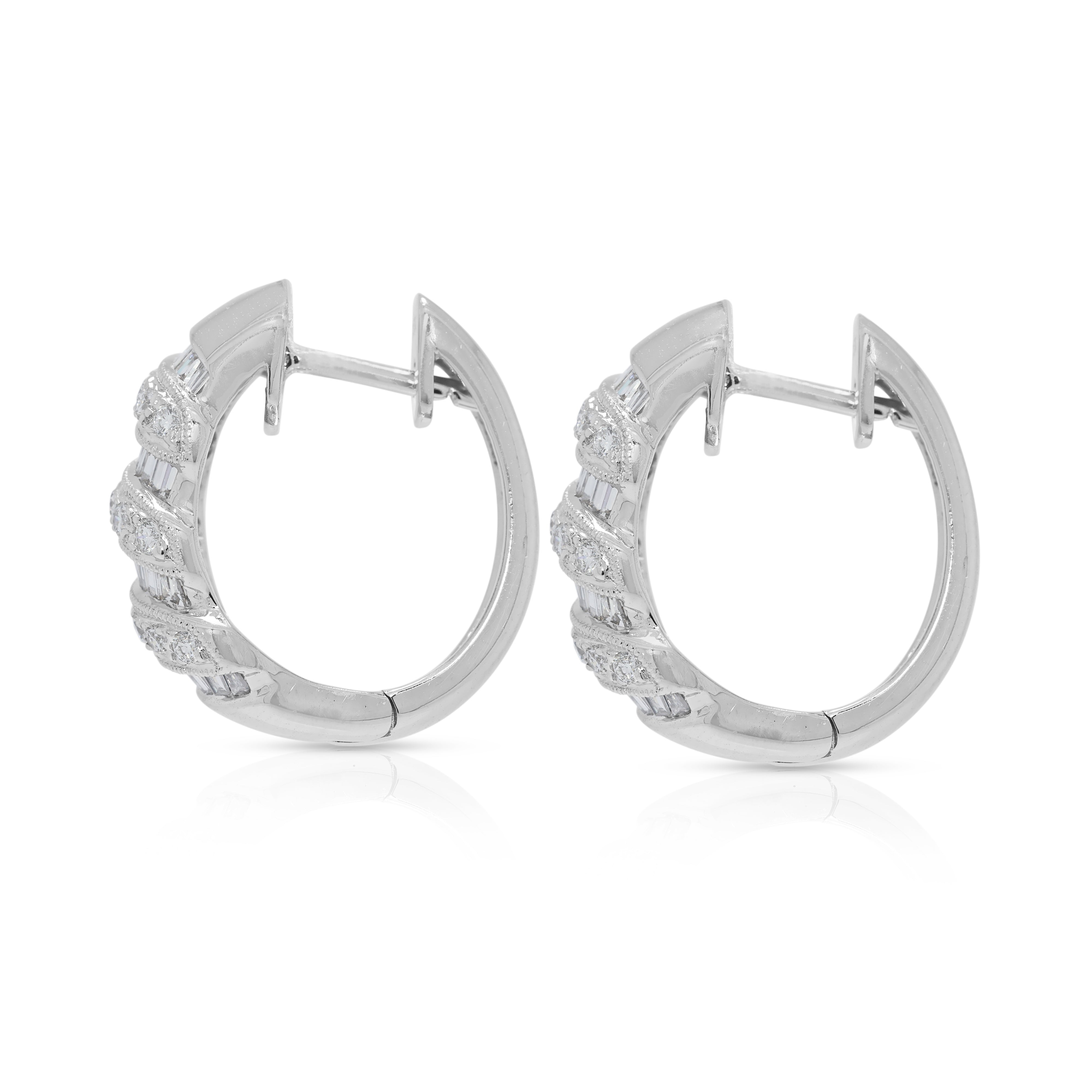 Luxurious 0.87ct Natural Diamond Hoop Earrings in 18K White Gold (New)