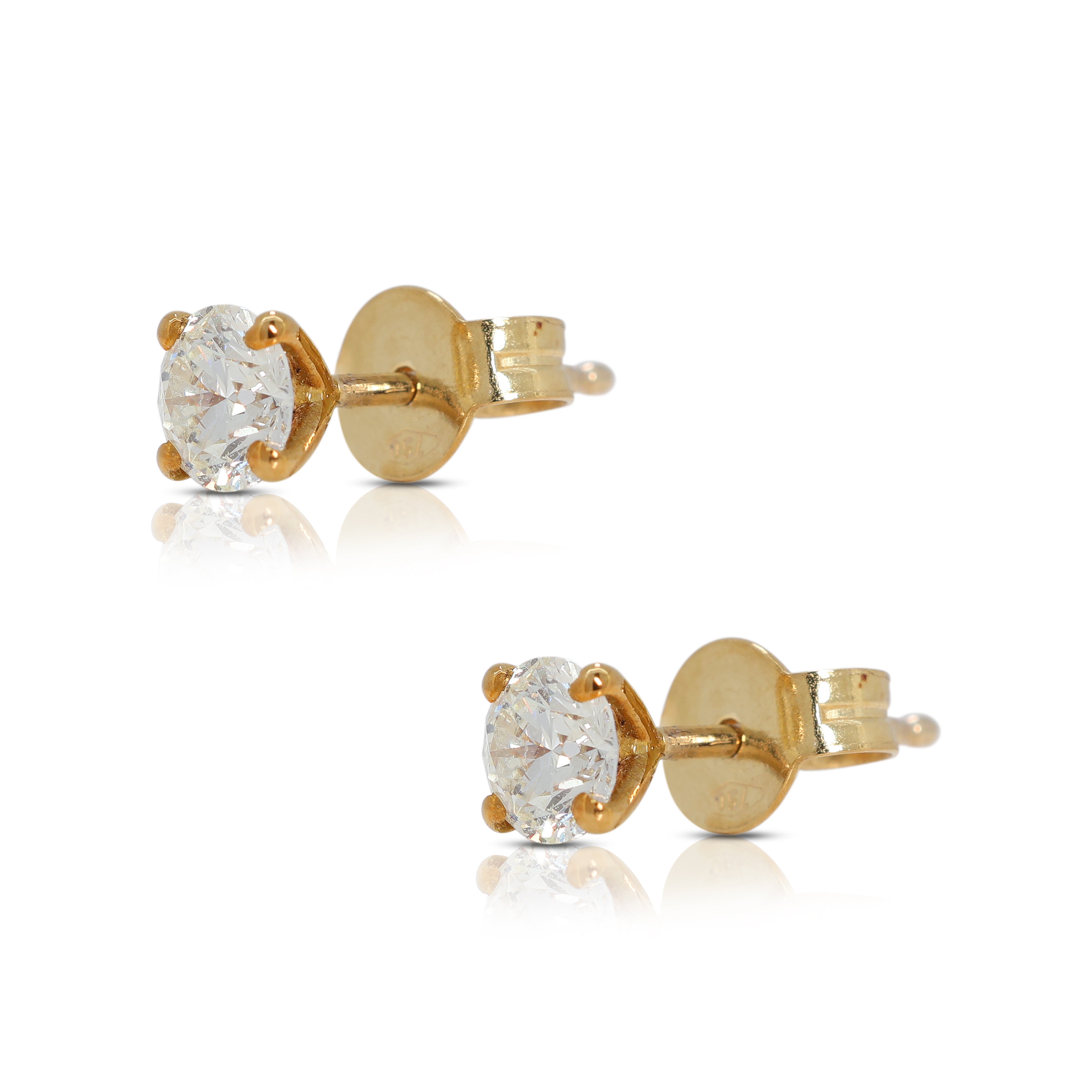 Timeless 0.80ct Natural Diamond Earrings in 18K Yellow Gold - AIG Certified