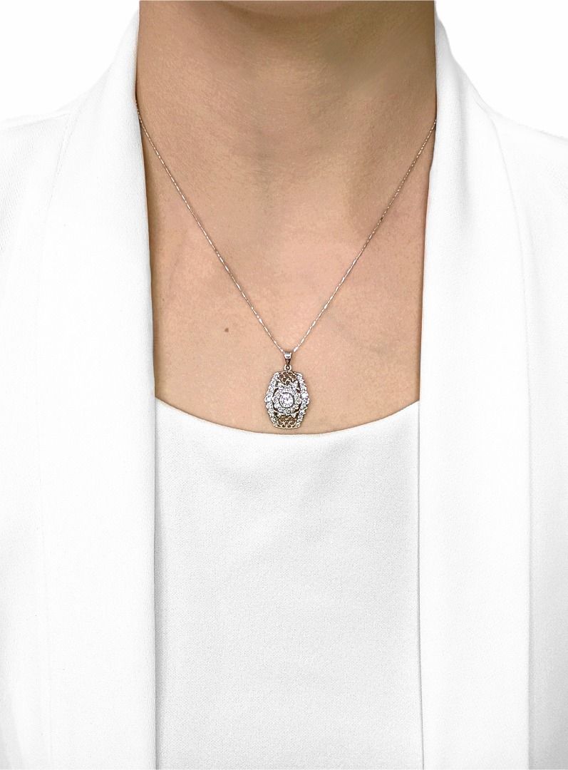 Magnificent 0.63ct Natural Diamond Filigree Pendant in 18K White Gold (New)