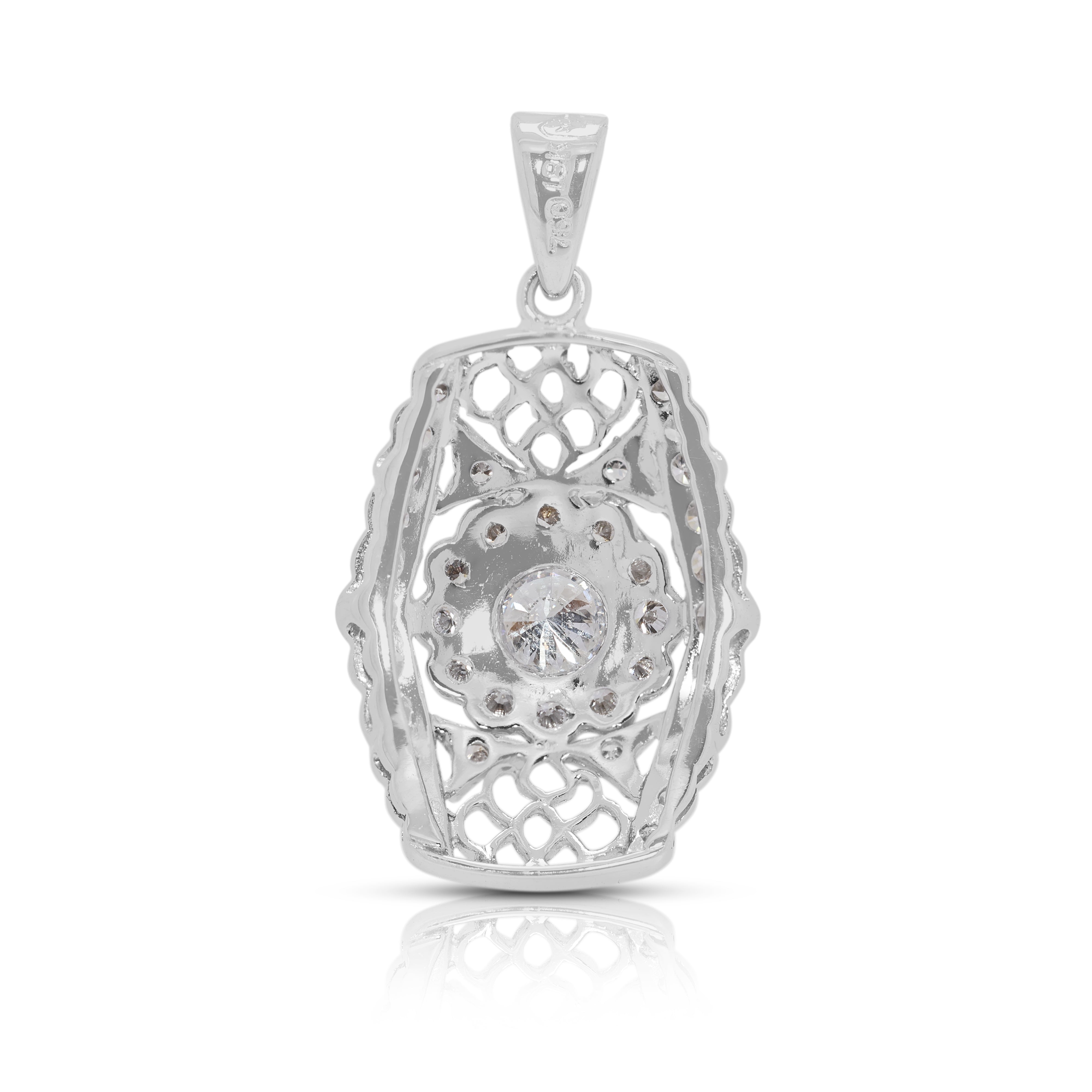 Magnificent 0.63ct Natural Diamond Filigree Pendant in 18K White Gold (New)