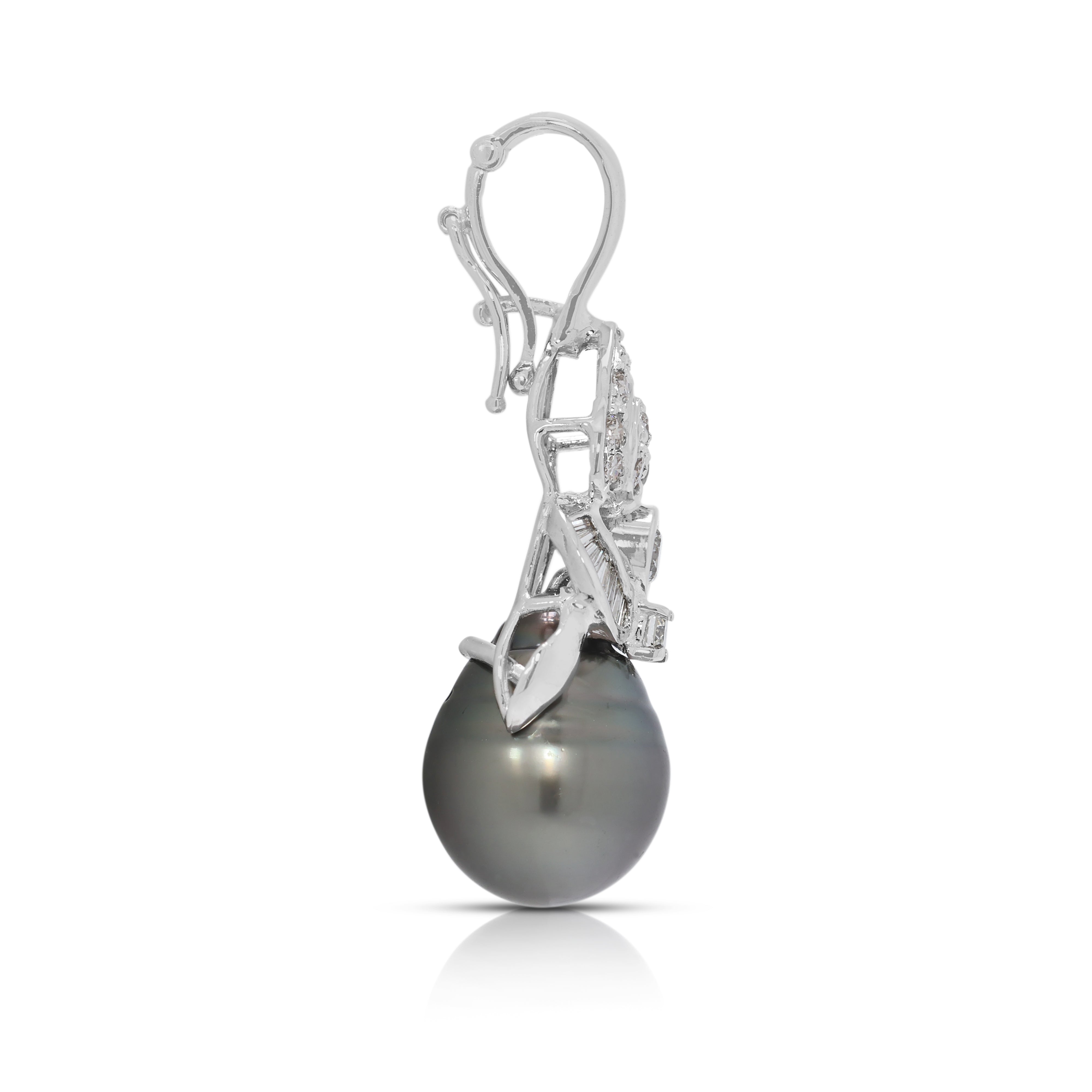 Refined 11mm Tahitian Pearl & 0.41ct Natural Diamond Pendant in 18K/14K White Gold (New)