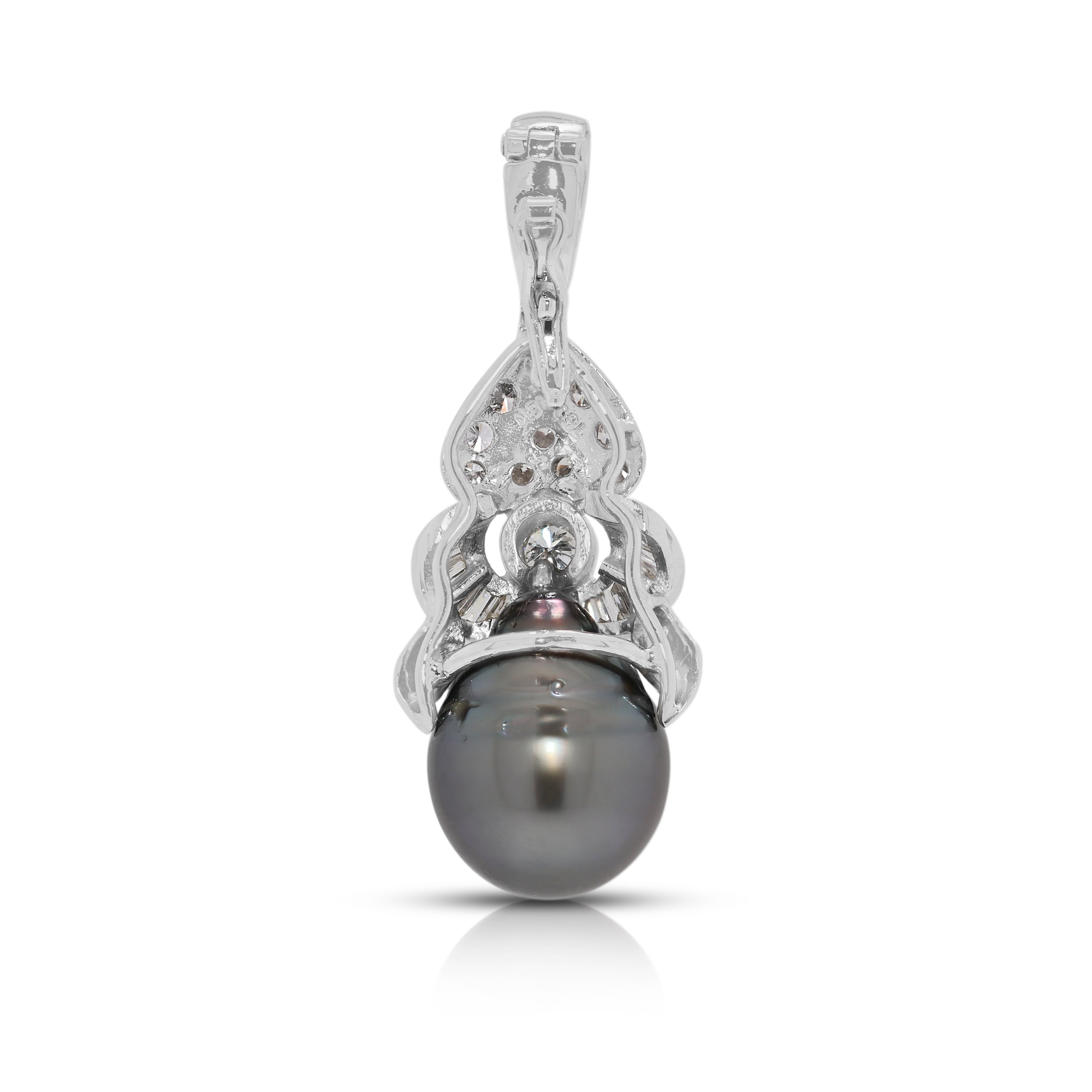 Refined 11mm Tahitian Pearl & 0.41ct Natural Diamond Pendant in 18K/14K White Gold (New)