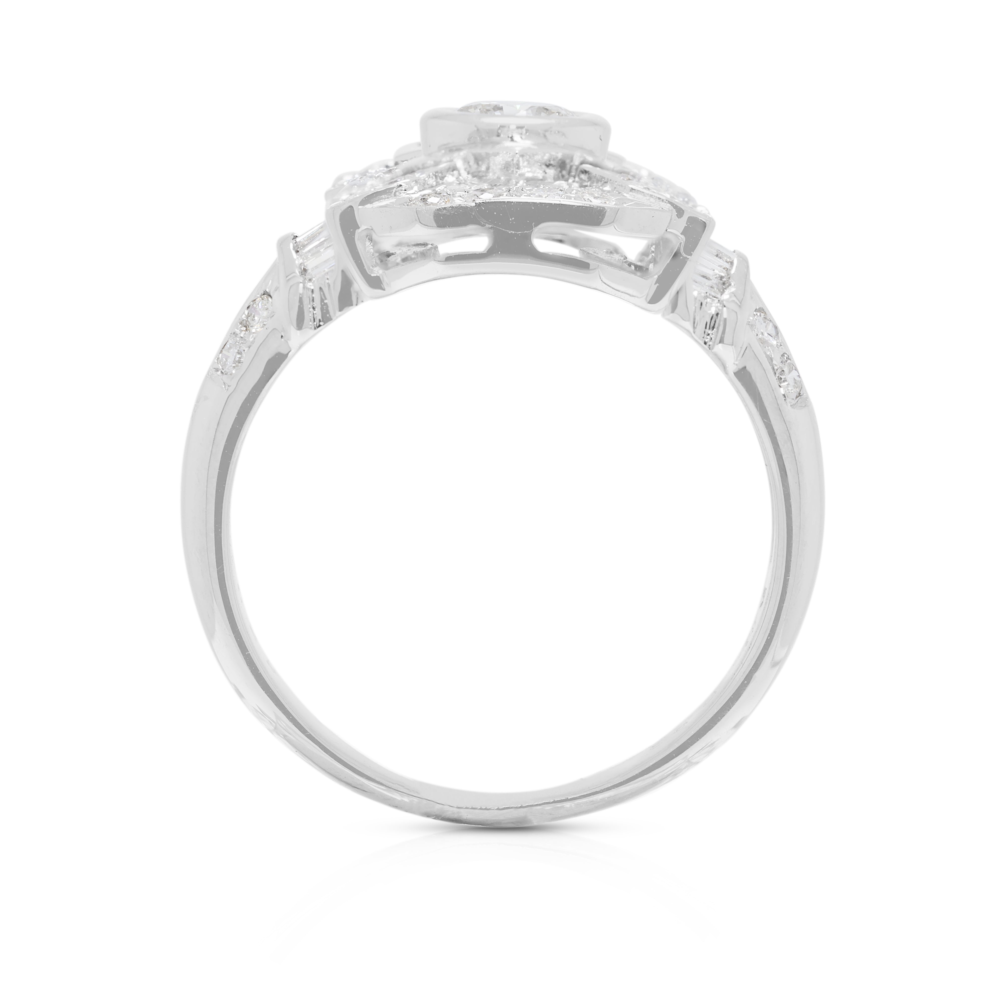 Sophisticated 0.95 ct Art Deco-Inspired Diamond Ring in 18K White Gold (New)