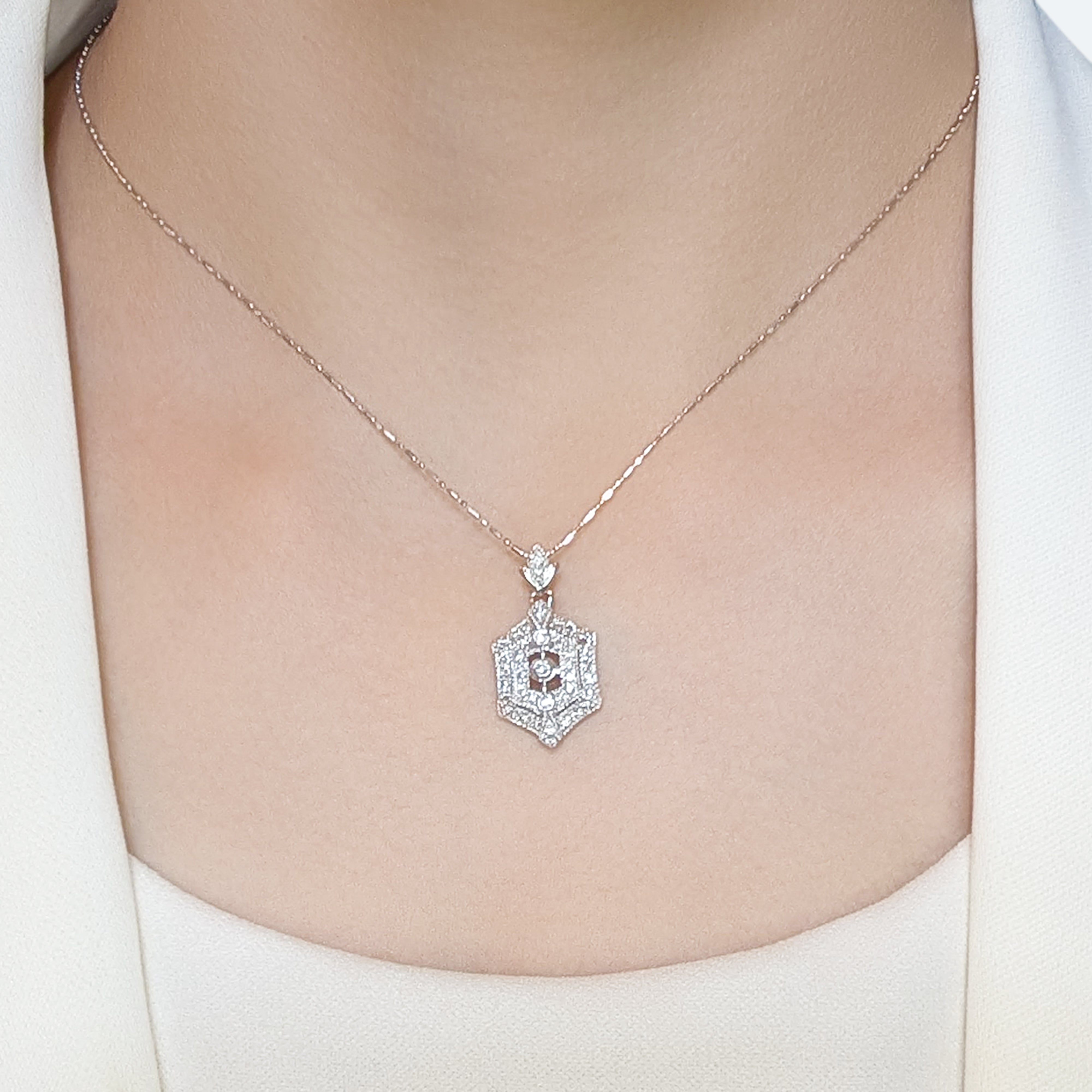 Delicate 0.4ct Natural Diamonds Pendant in 14K White Gold
