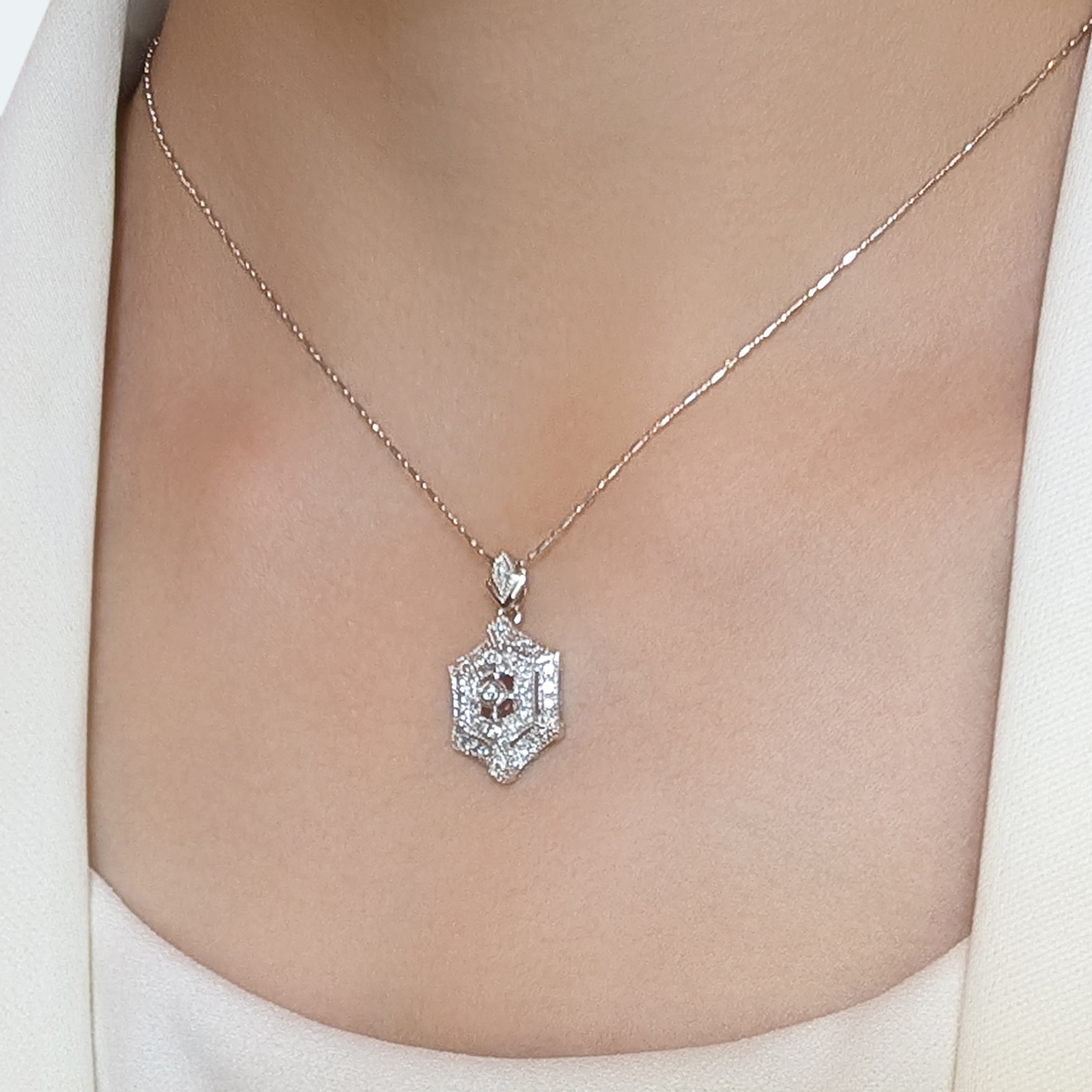 Delicate 0.4ct Natural Diamonds Pendant in 14K White Gold