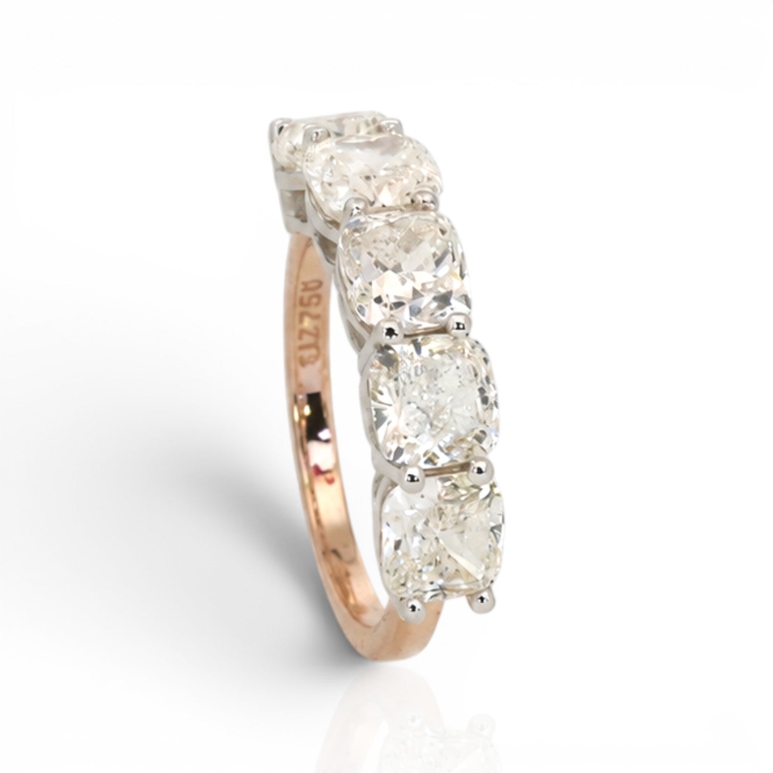 5.05 Carats IGI Certified Natural Diamonds 18k Rose & White Gold 5-Stone Ring