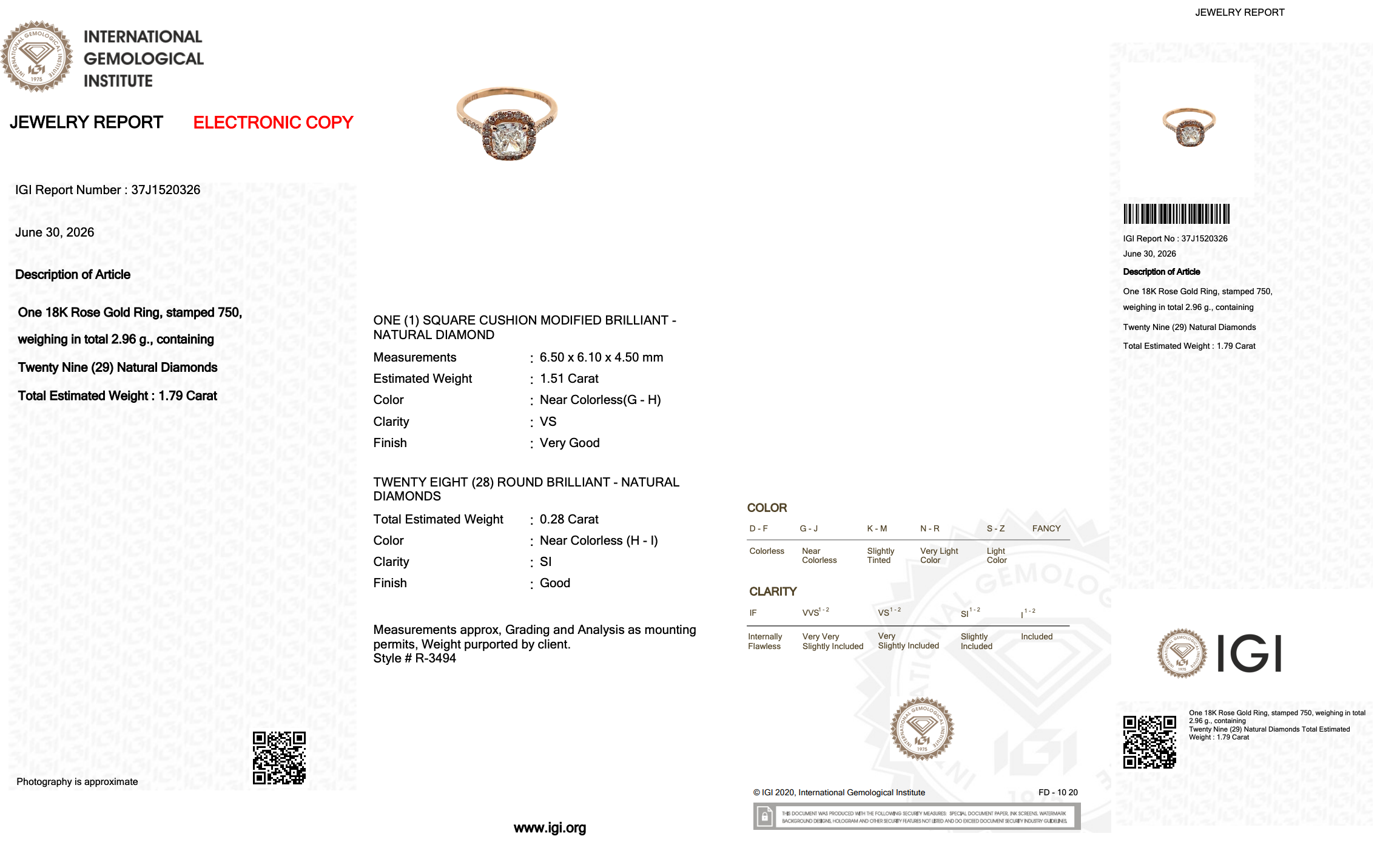 1.79 Carats IGI Certified Natural Diamonds 18k Rose Gold Halo Ring