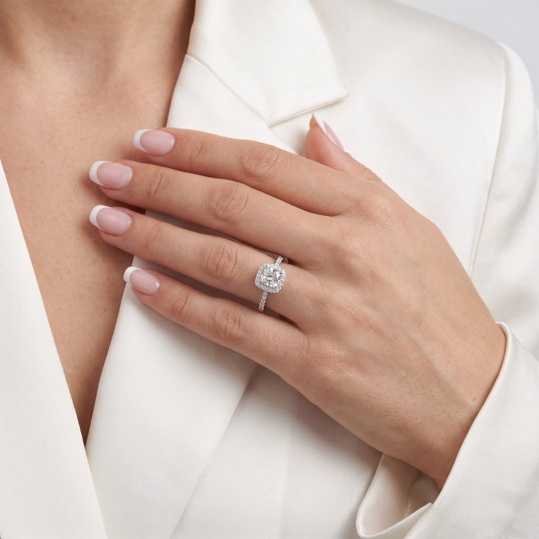 1.16 Carats IGI Certified Natural Diamonds 18k White Gold Halo Ring