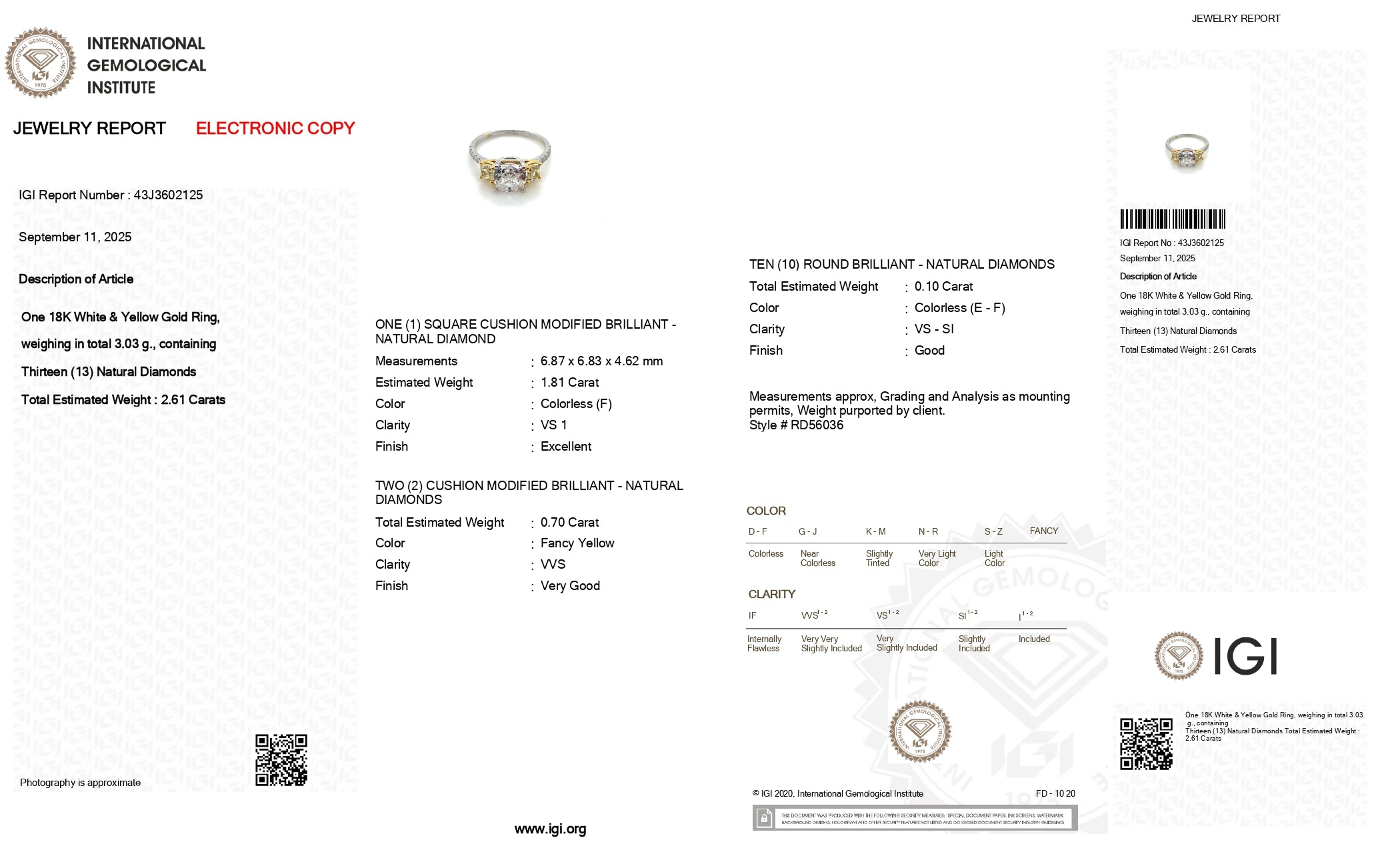 Splendide bague 3 pierres en or blanc et jaune 18 carats ornée de diamants totalisant 2,61 carats - Certifiée GIA et IGI