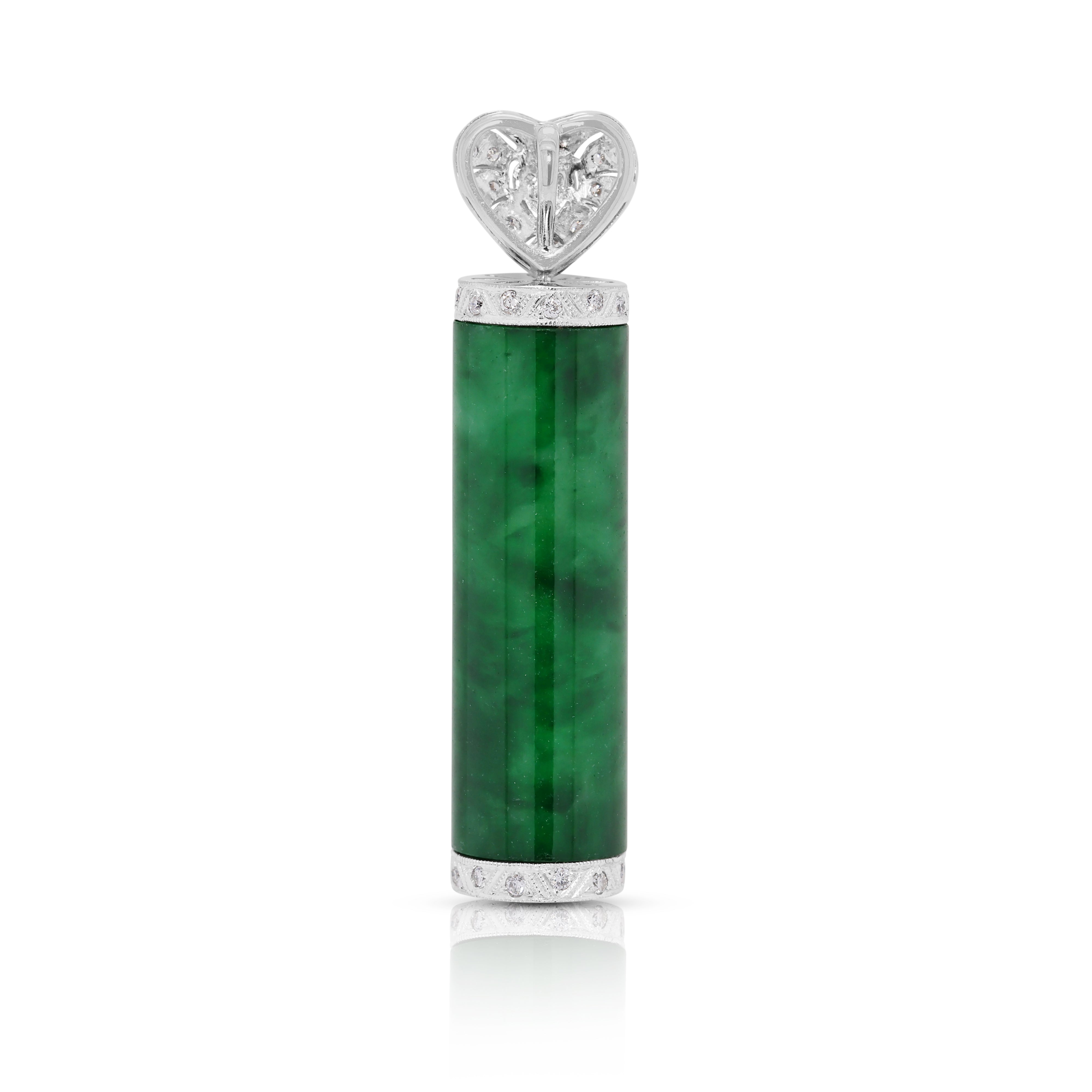 Certified Type A Jadeite & 0.12ct Natural Diamond Pendant in 18K White Gold – Nan Yang Certified