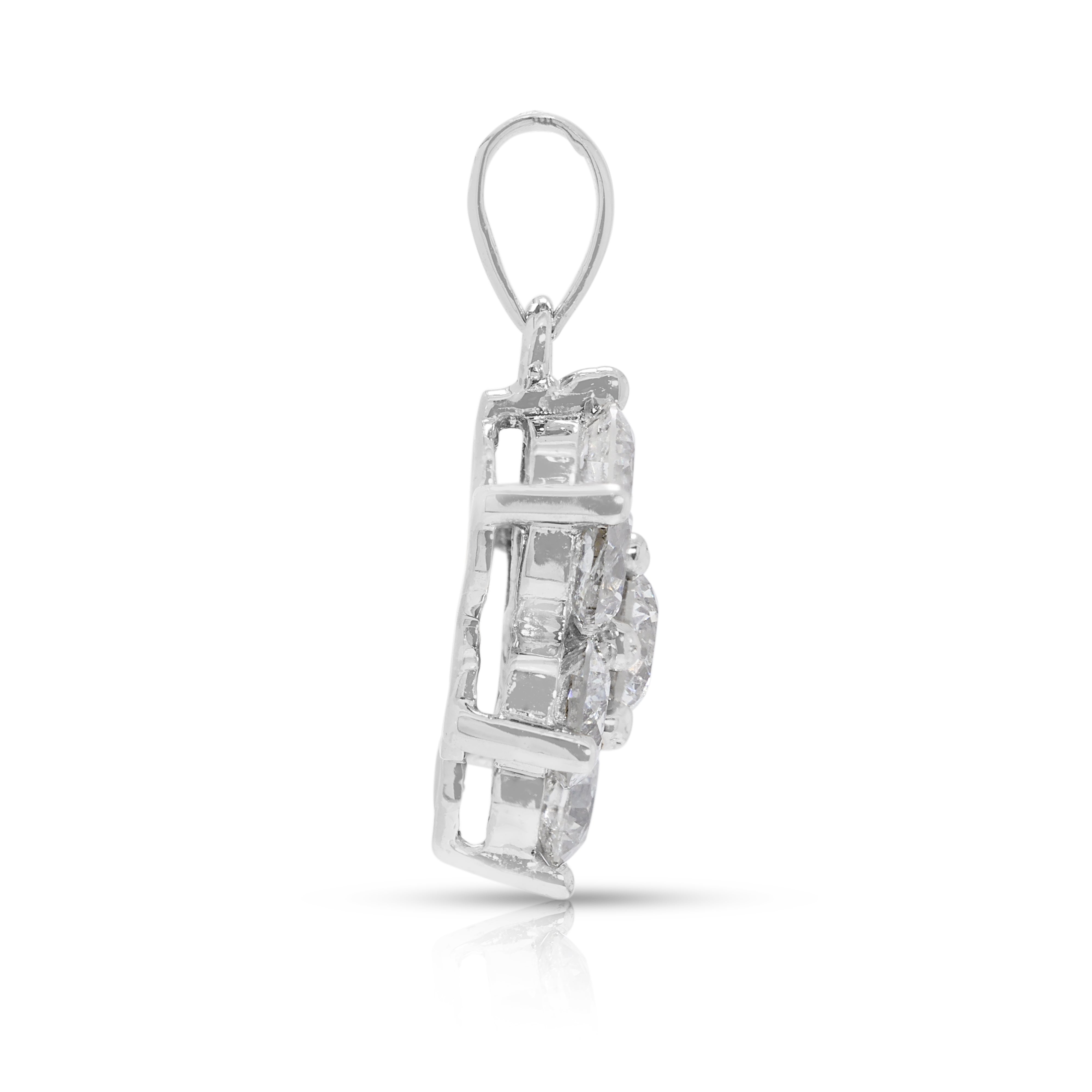 Floral 1.4ct Natural Diamond Pendant in 18K White Gold