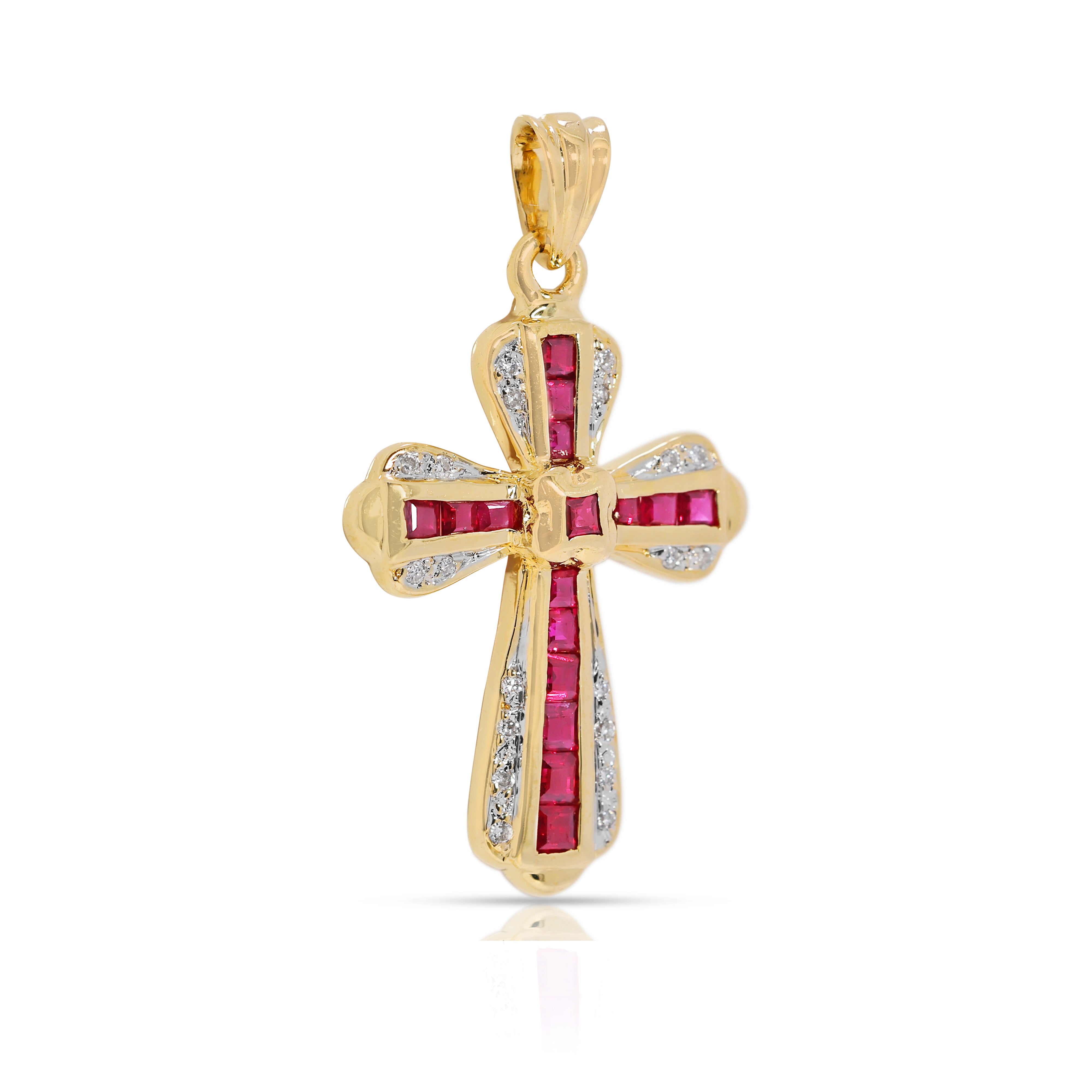 Striking 0.77ct Ruby & Natural Diamond Cross Pendant in 18K Yellow Gold