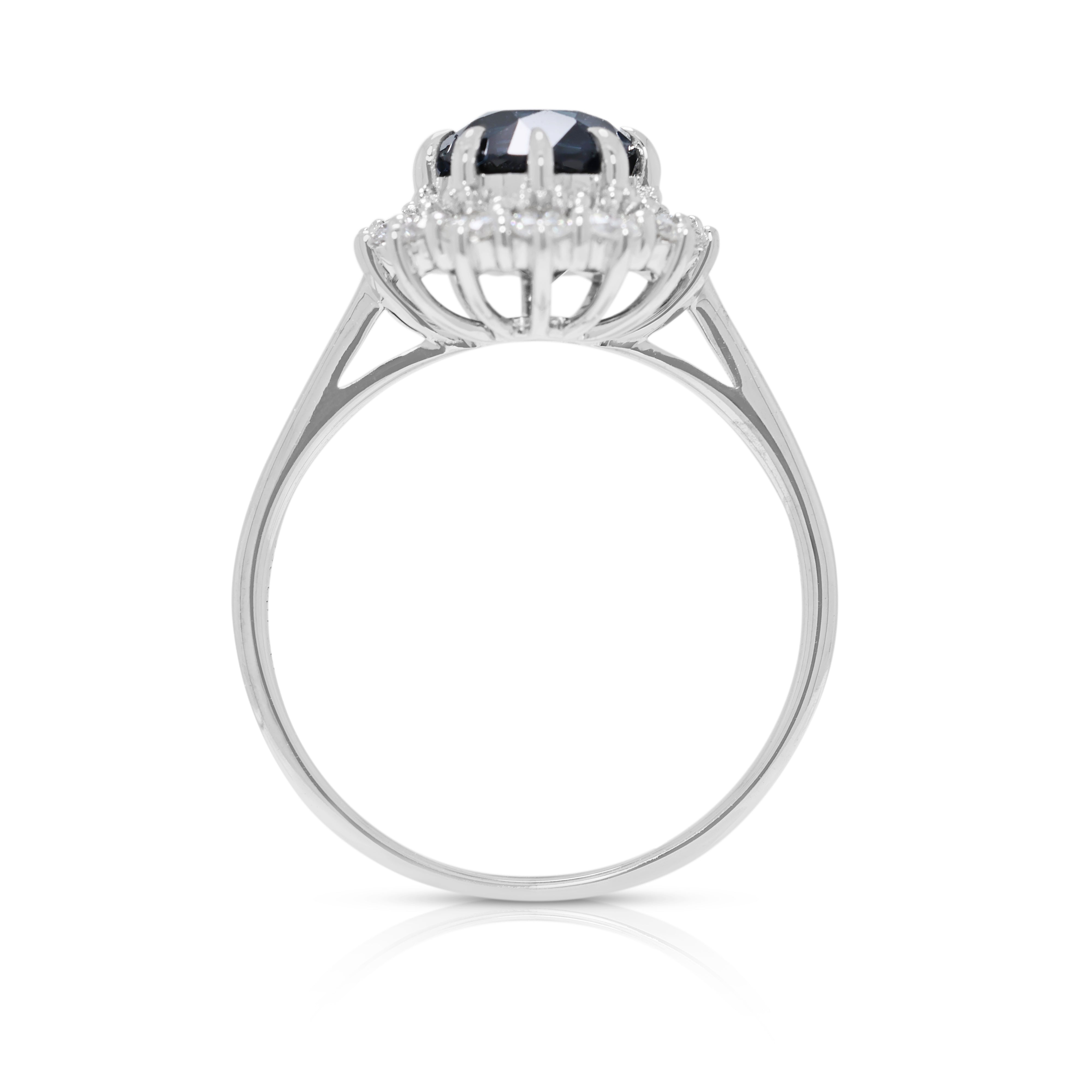 Stunning 2.74ct Unheated Sapphire and Natural Diamonds Ring in 18K White Gold