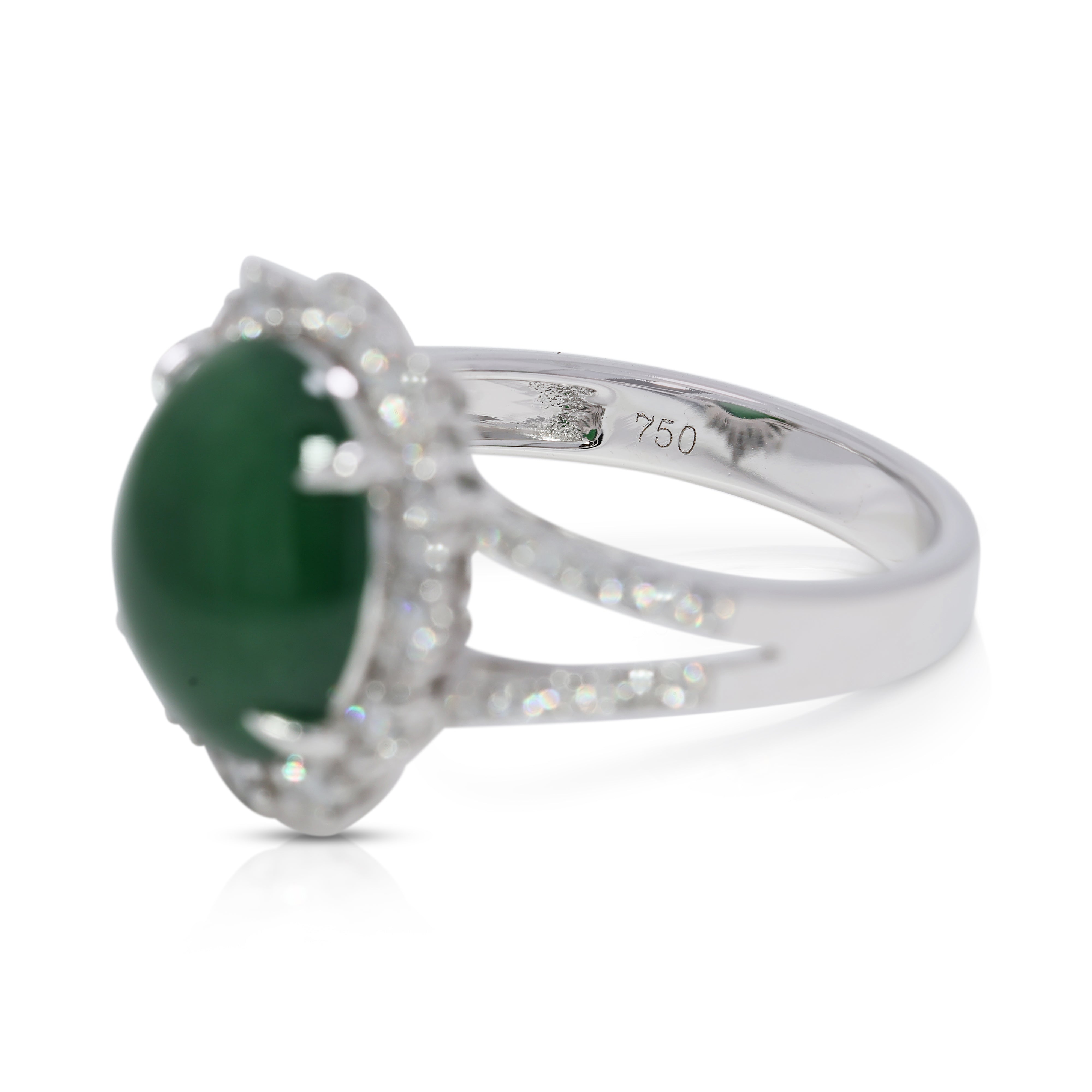 Exquisite 0.48ct Natural Diamond & Jade 18K White Gold Ring - NGI Certified