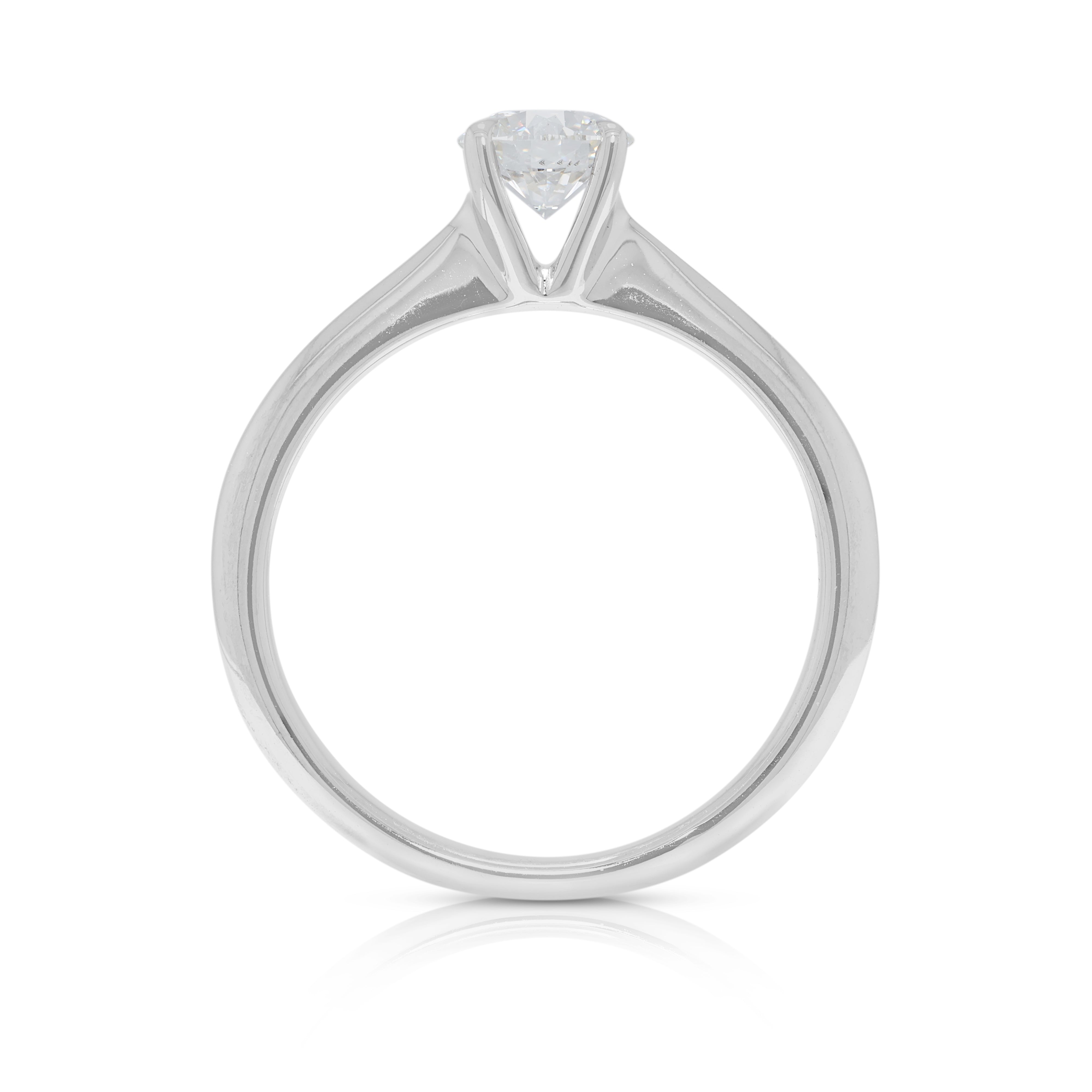 Refined 0.41ct Round Brilliant Natural Diamond Solitaire Ring in 18K White Gold - GIA Certified