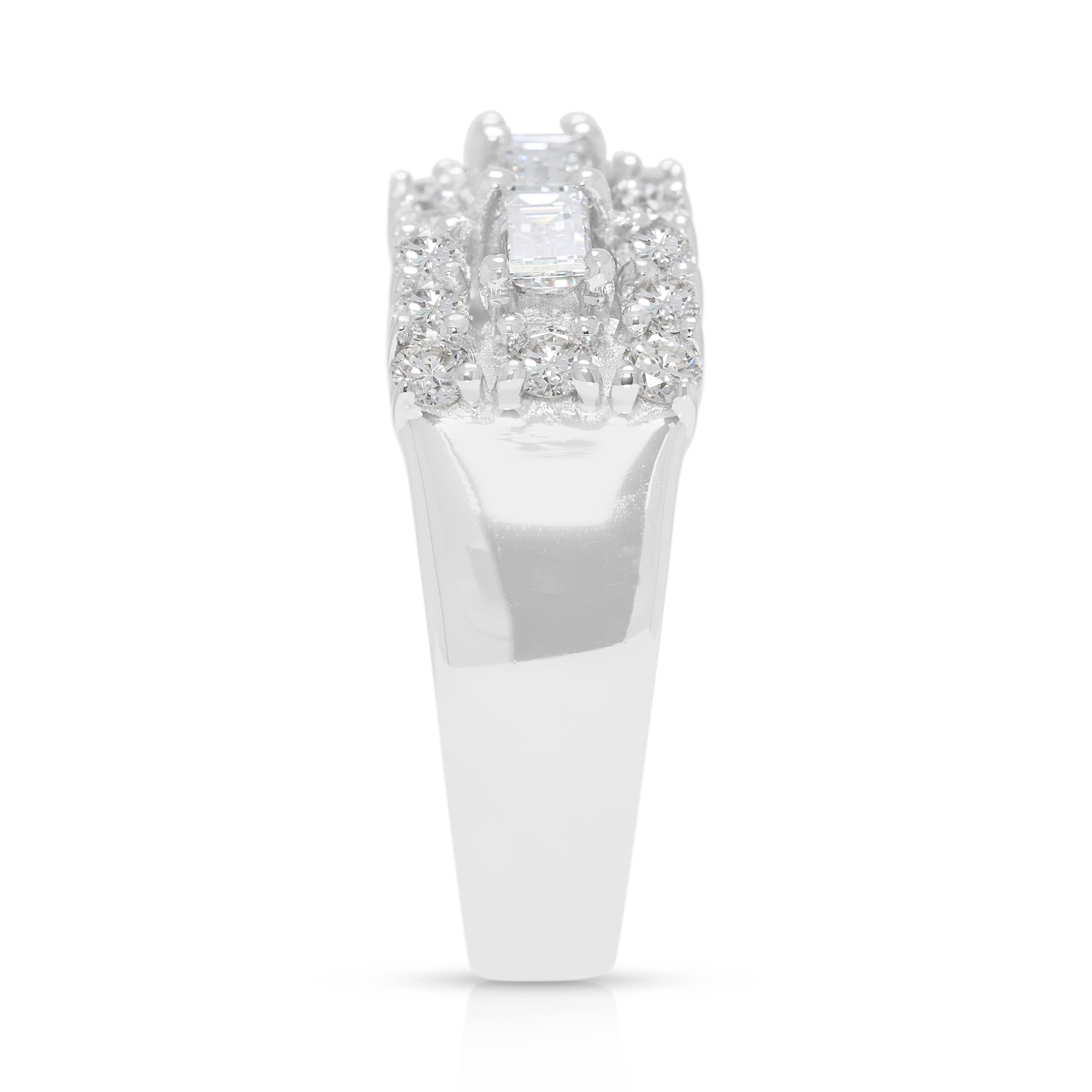 Refined 1.1ct Rectangular & Round Brilliant Natural Diamond Ring in 18K White Gold by Lee Hwa - NGI Certified