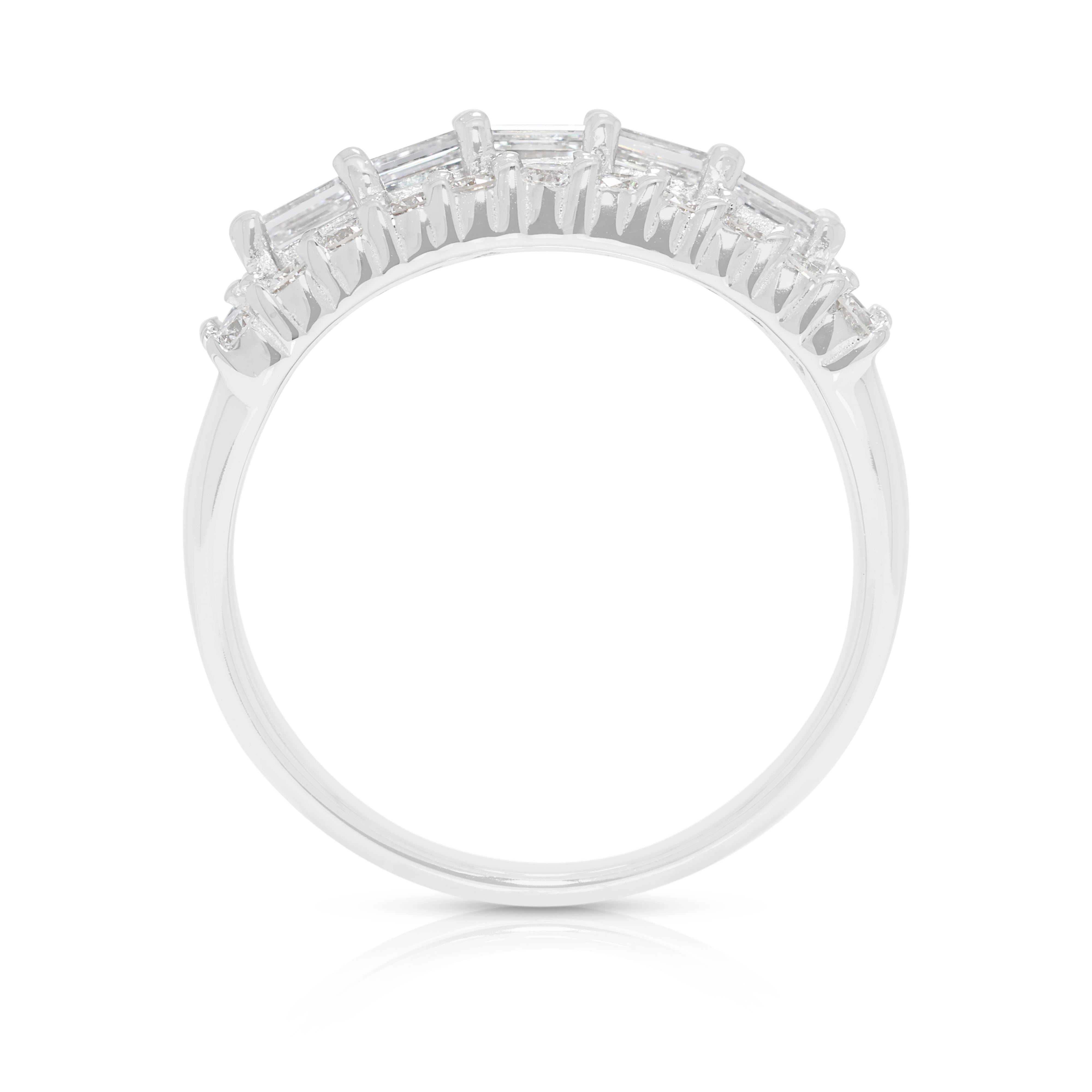Refined 1.1ct Rectangular & Round Brilliant Natural Diamond Ring in 18K White Gold by Lee Hwa - NGI Certified