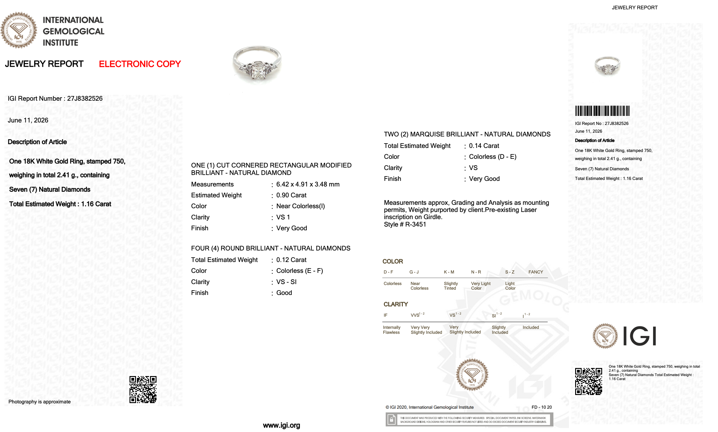 1.16 Carats IGI Certified Natural Diamond 18K White Gold Pave Ring