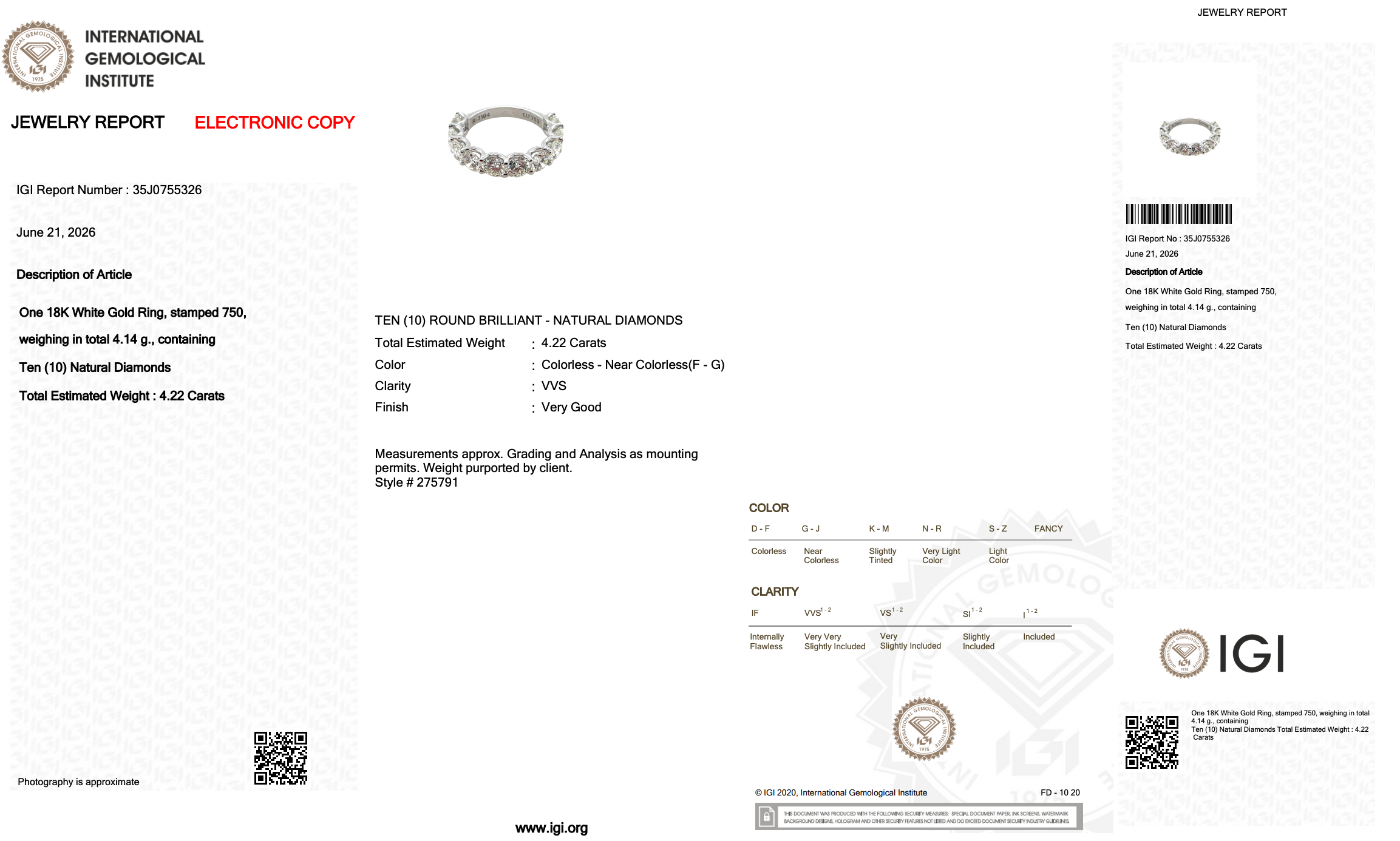 4.22 Carats IGI Certified Natural Diamonds 18k White Gold Half Eternity Ring