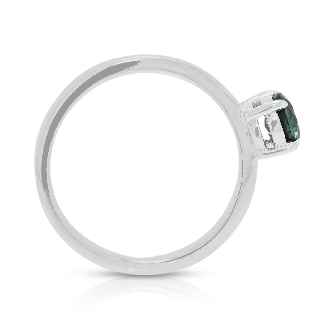 Alluring 0.9ct Sapphire Round Brilliant Solitaire Ring in 14K White Gold