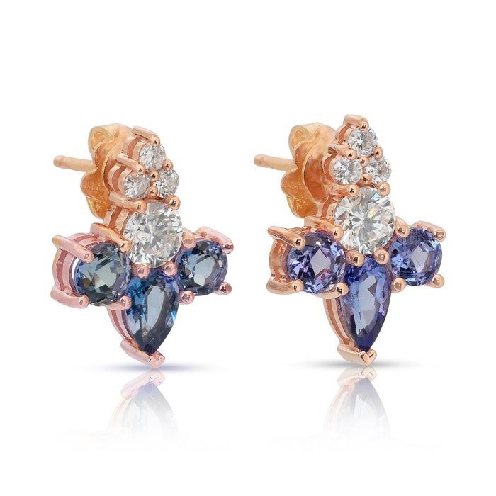 Alluring 3.76ct Tanzanites and Diamonds Earrings in 18k Rose Gold - IGI Certified