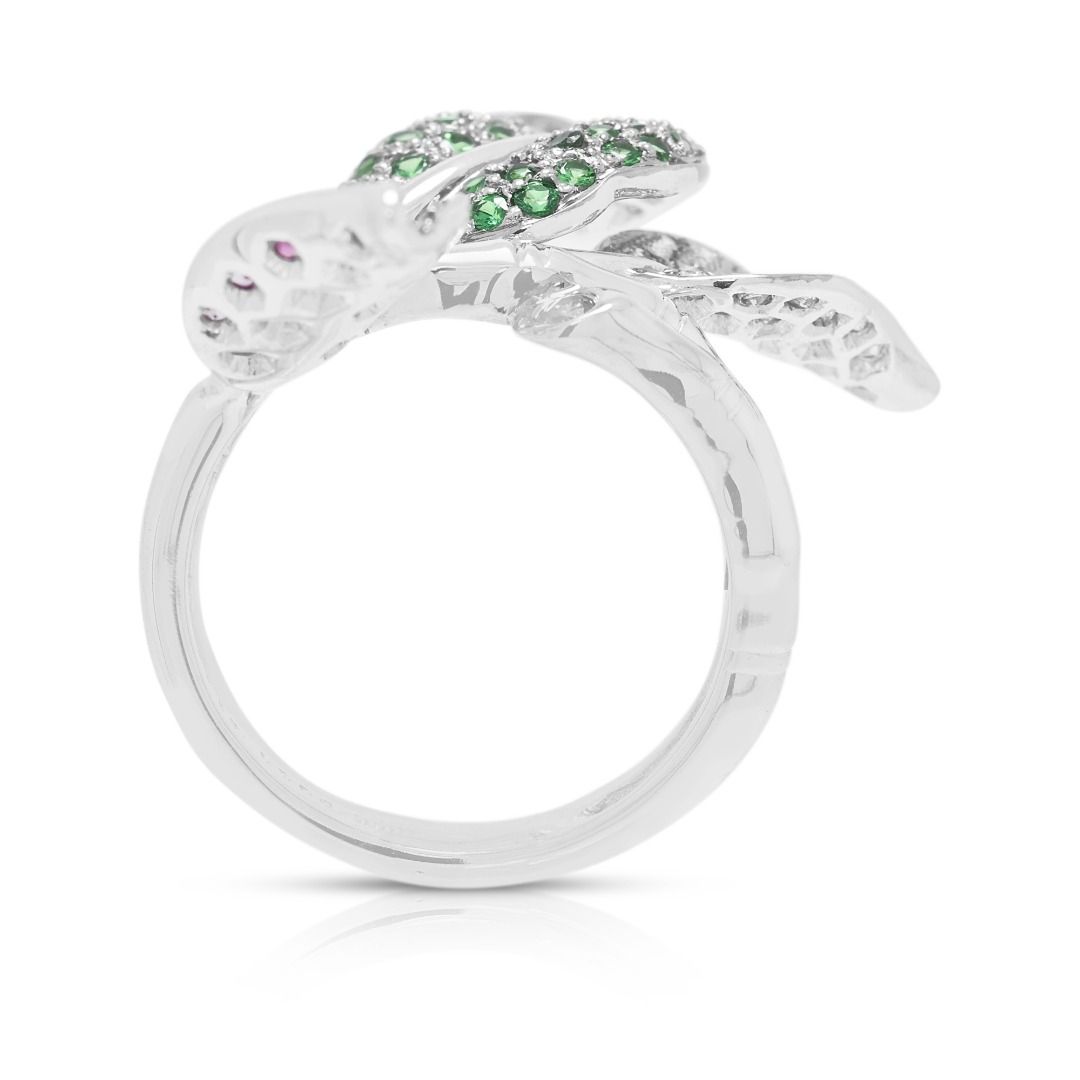 Artful 1.22ct Sapphire, Tsavorite & Diamond Designer Ring in 18K White Gold