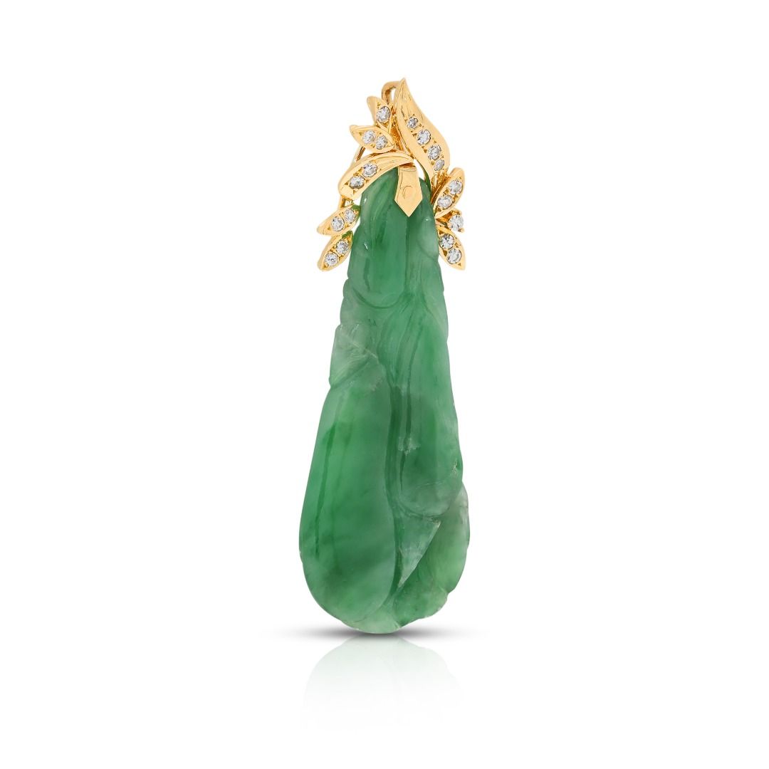 Artisan 0.16ct Diamond & Jade Pendant in 18K Yellow Gold