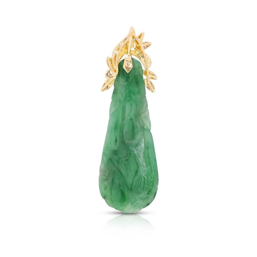 Artisan 0.16ct Diamond & Jade Pendant in 18K Yellow Gold