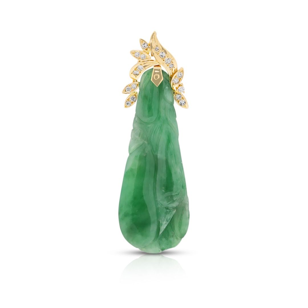 Artisan 0.16ct Diamond & Jade Pendant in 18K Yellow Gold