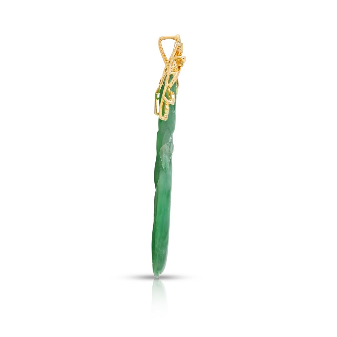 Artisan 0.16ct Diamond & Jade Pendant in 18K Yellow Gold