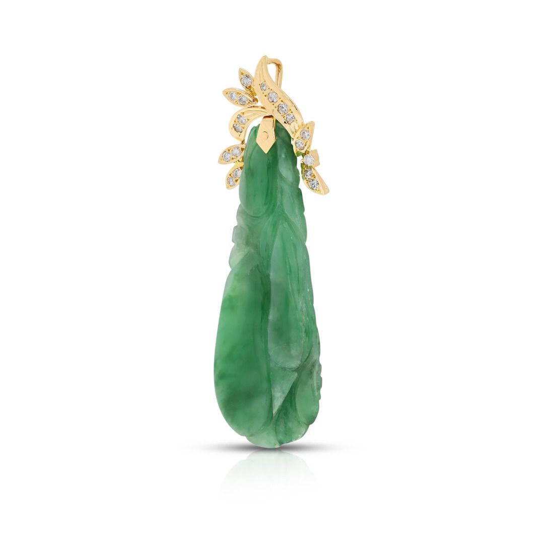 Artisan 0.16ct Diamond & Jade Pendant in 18K Yellow Gold
