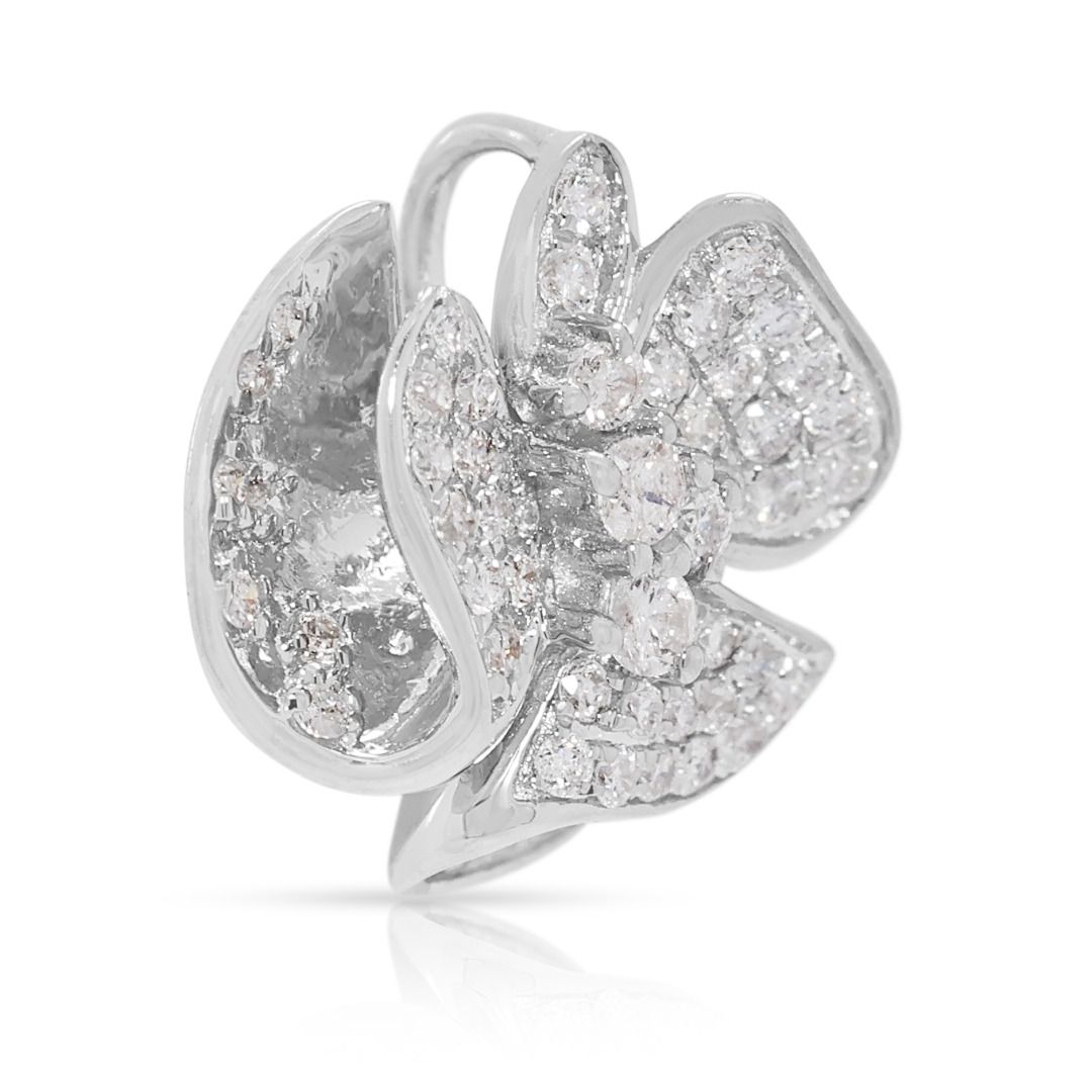 Artistic 0.30ct Natural Diamond Floral Butterfly Pendant in 18k White Gold