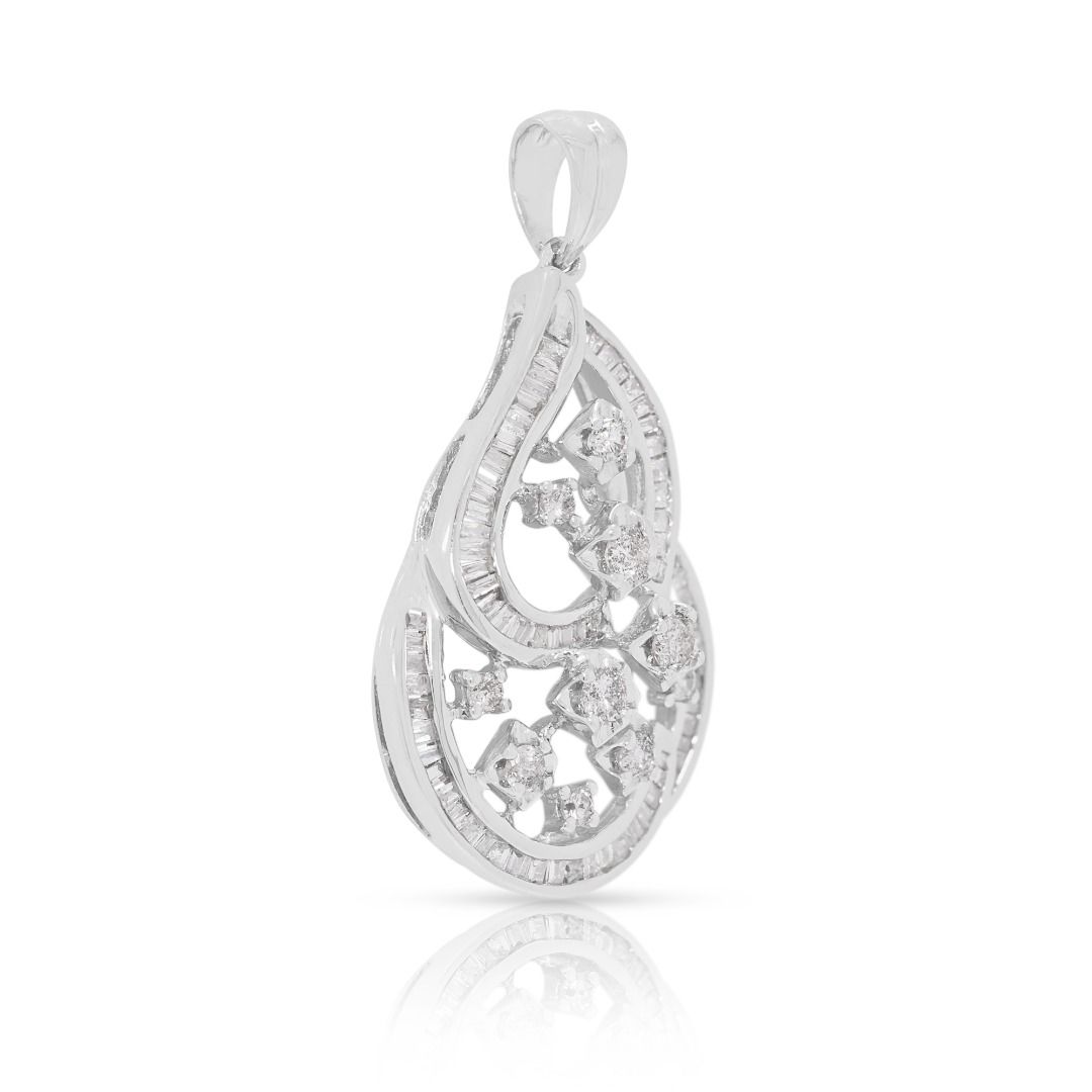 Artistic 0.54ct Natural Diamond Openwork Teardrop Pendant in 18K White Gold (New and Unworn)