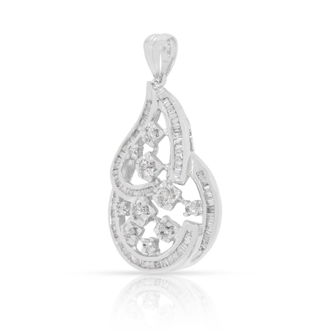 Artistic 0.54ct Natural Diamond Openwork Teardrop Pendant in 18K White Gold (New and Unworn)