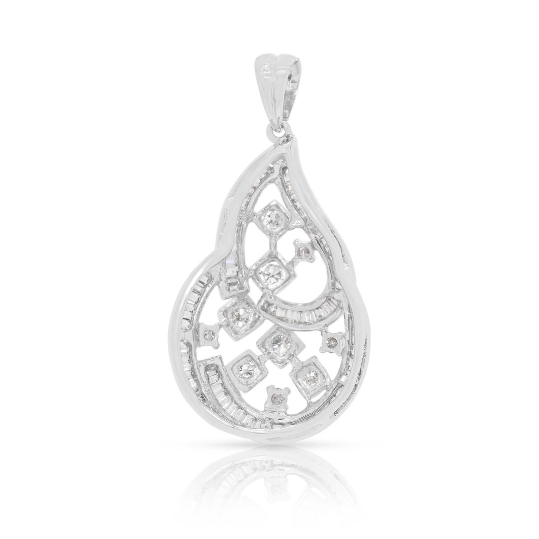 Artistic 0.54ct Natural Diamond Openwork Teardrop Pendant in 18K White Gold (New and Unworn)
