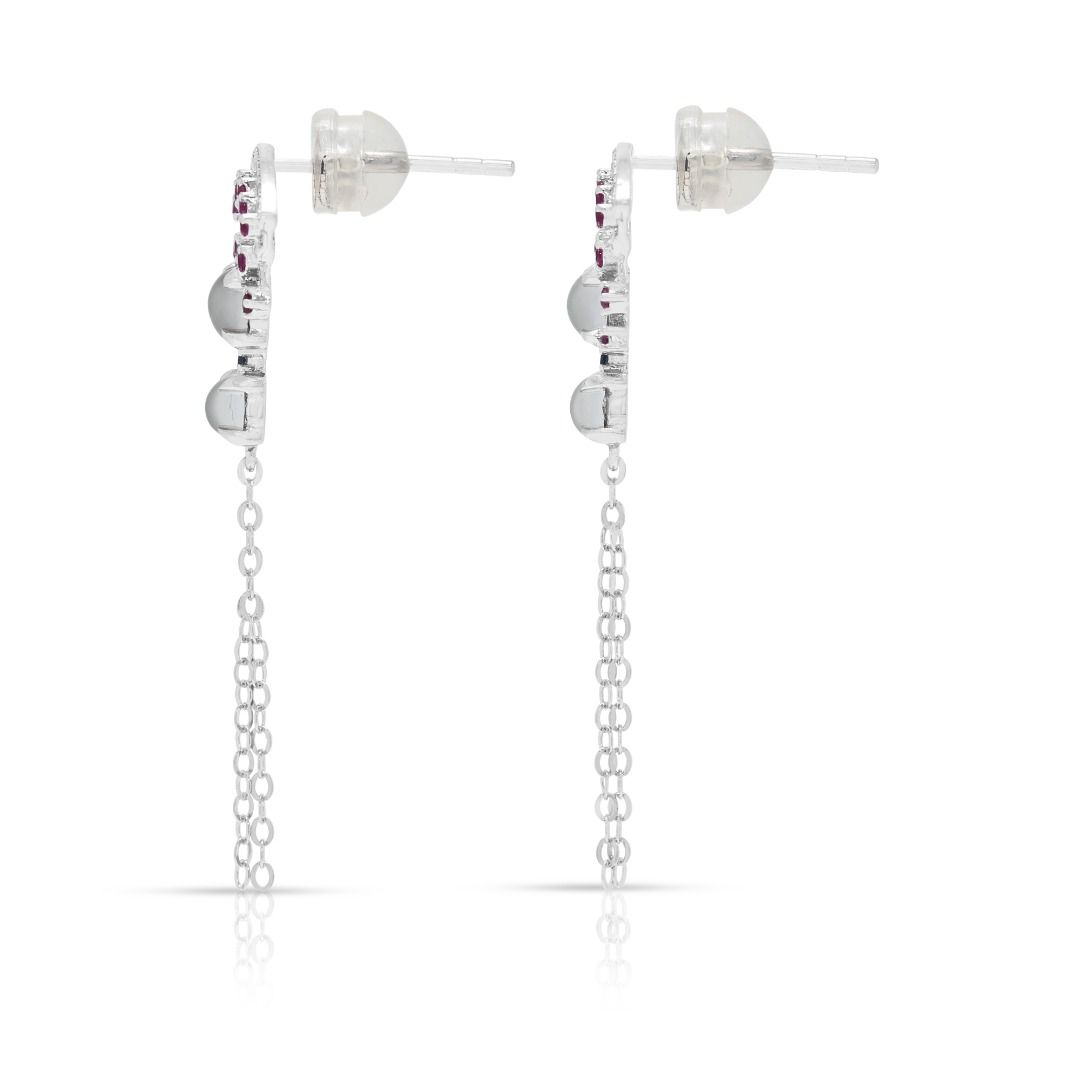 Artistic Multi-Stone Jade, Sapphire and Diamond Drop Earrings in 18K White Gold