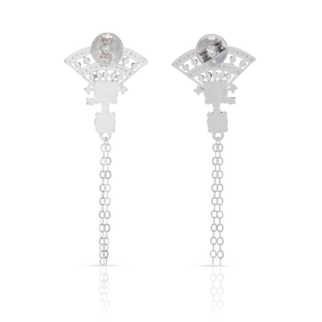 Artistic Multi-Stone Jade, Sapphire and Diamond Drop Earrings in 18K White Gold