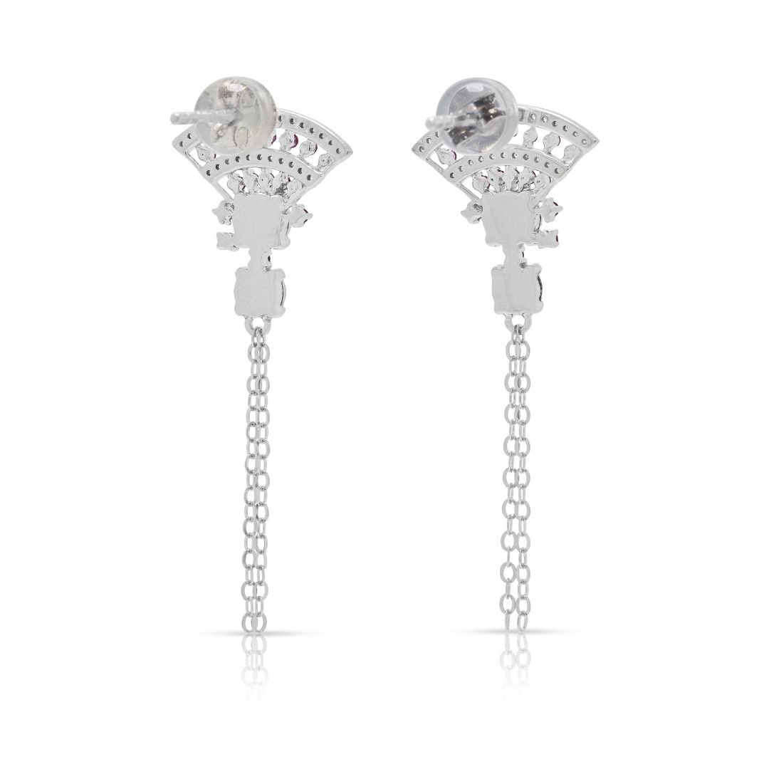Artistic Multi-Stone Jade, Sapphire and Diamond Drop Earrings in 18K White Gold