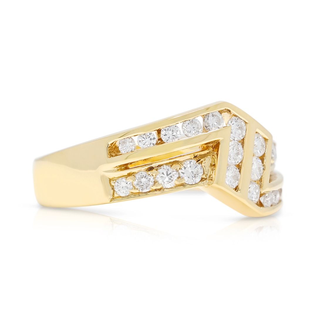 Avant-Garde 0.60ct Natural Diamond Geometric Zig-Zag Ring in 18K Yellow Gold