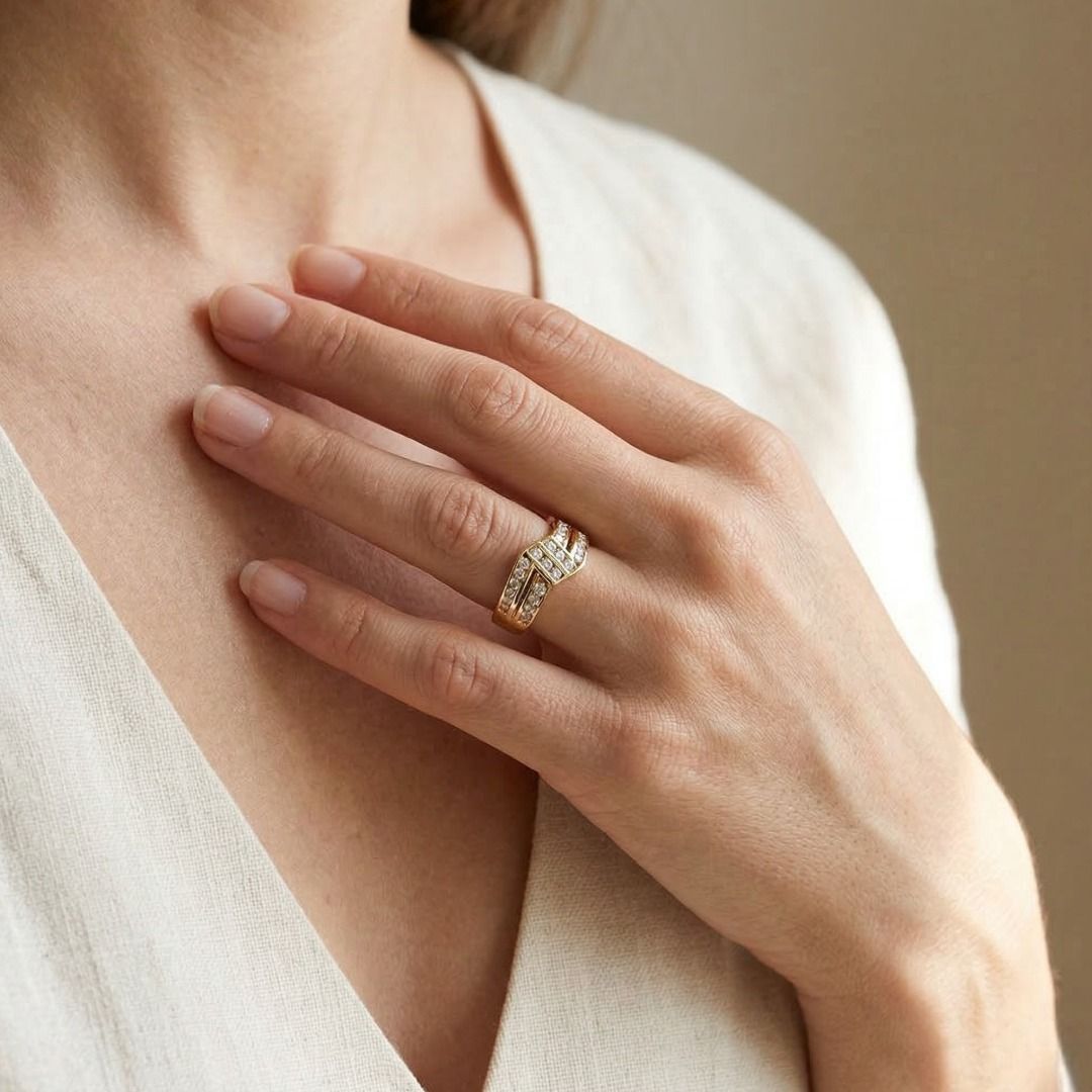 Avant-Garde 0.60ct Natural Diamond Geometric Zig-Zag Ring in 18K Yellow Gold