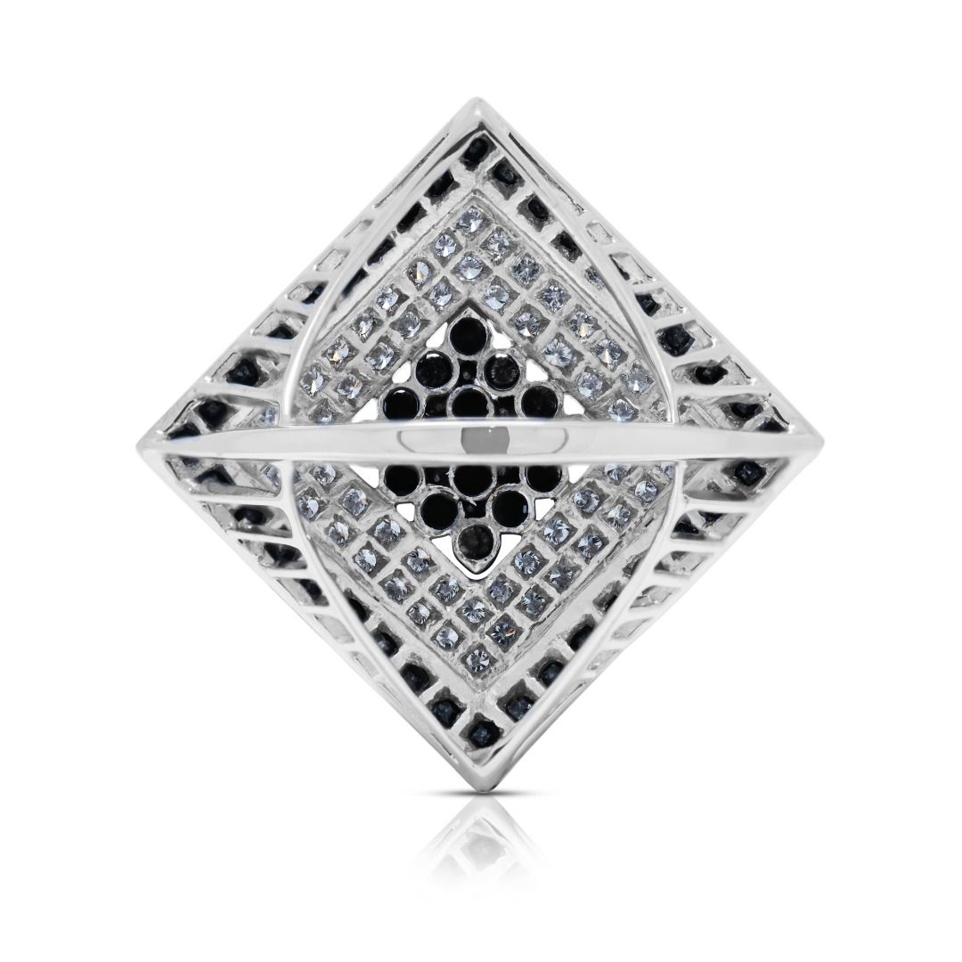 Avant-Garde 2.37ct Black and White Diamond Rhombus 18k White Gold Ring