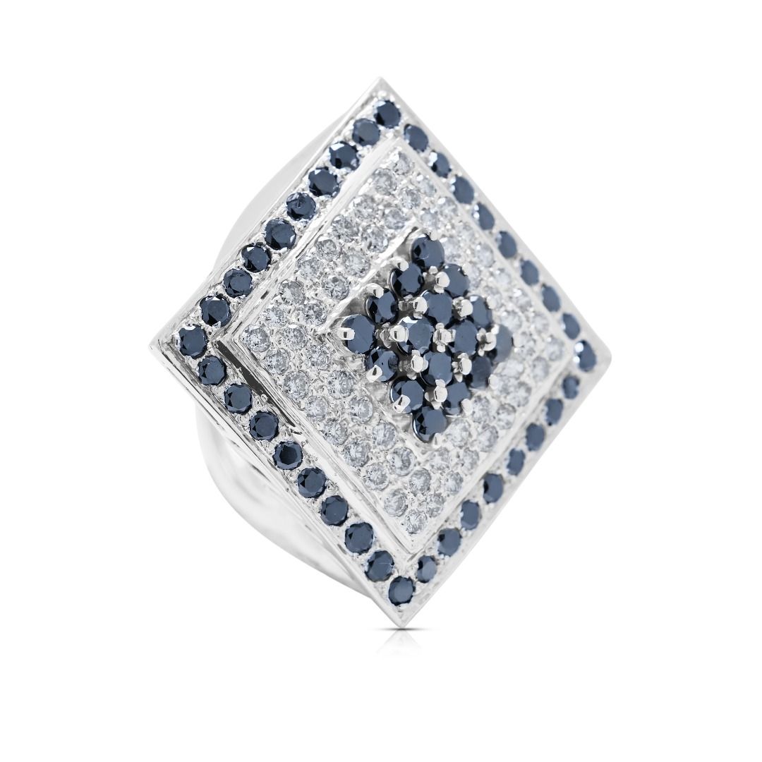 Avant-Garde 2.37ct Black and White Diamond Rhombus 18k White Gold Ring