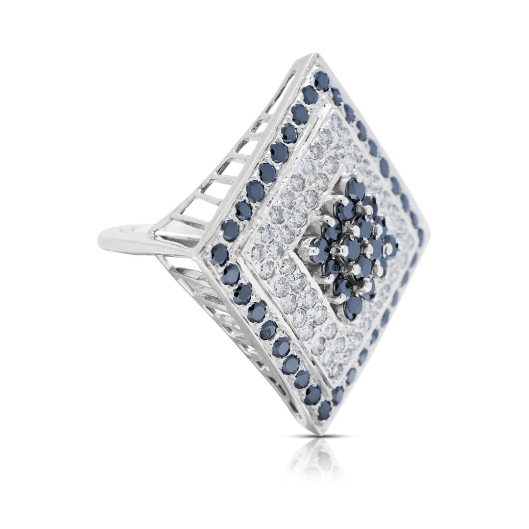 Avant-Garde 2.37ct Black and White Diamond Rhombus 18k White Gold Ring