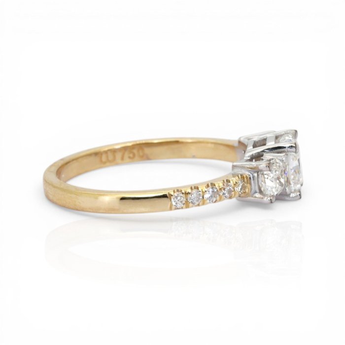 1.40 Carats GCI Certified Natural Diamond 18K White And Yellow Gold 3-Stone Ring
